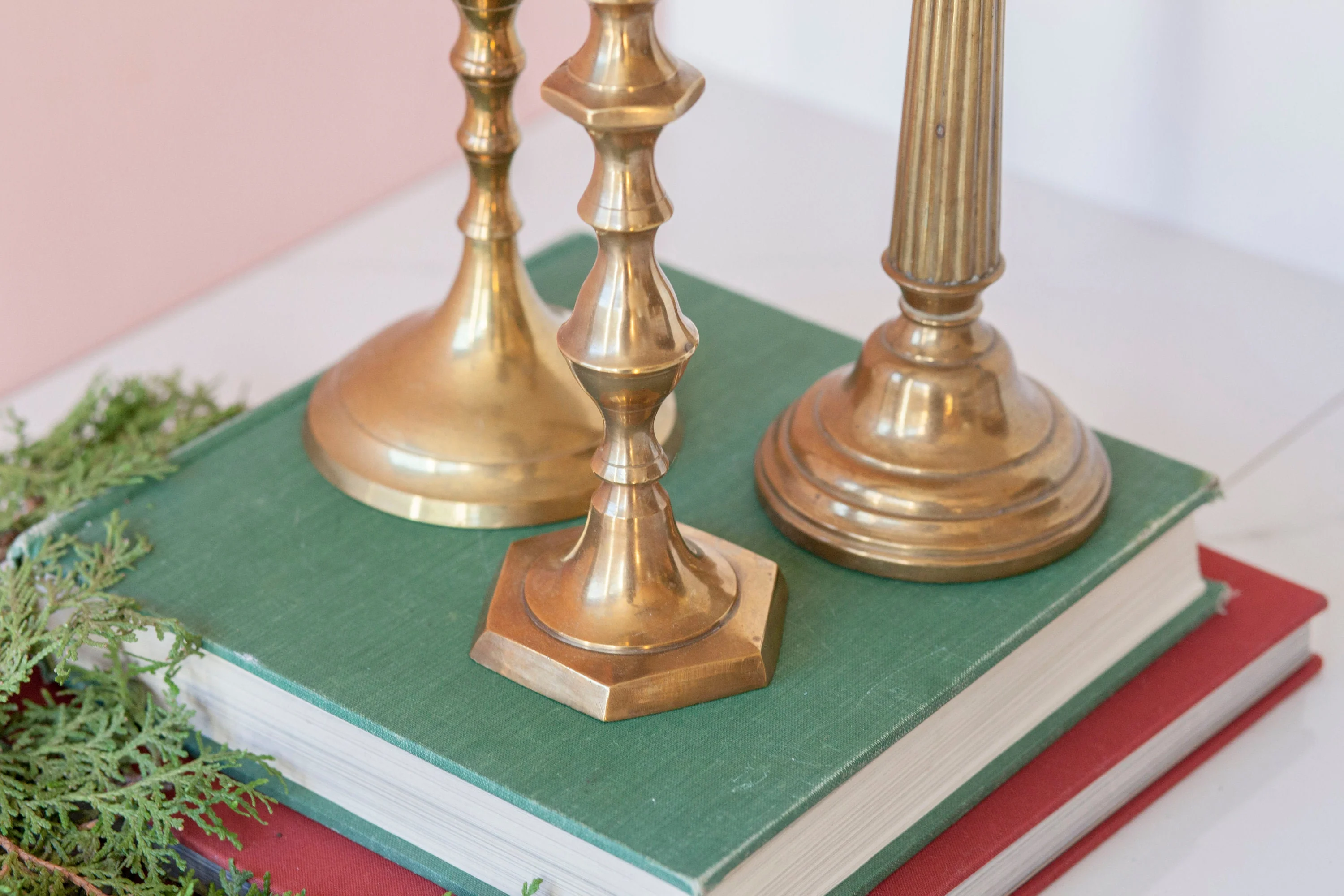 Eclectic Brass Candlesticks Set of Three Trio of Mismatched Brass Candle Holders - Image 8