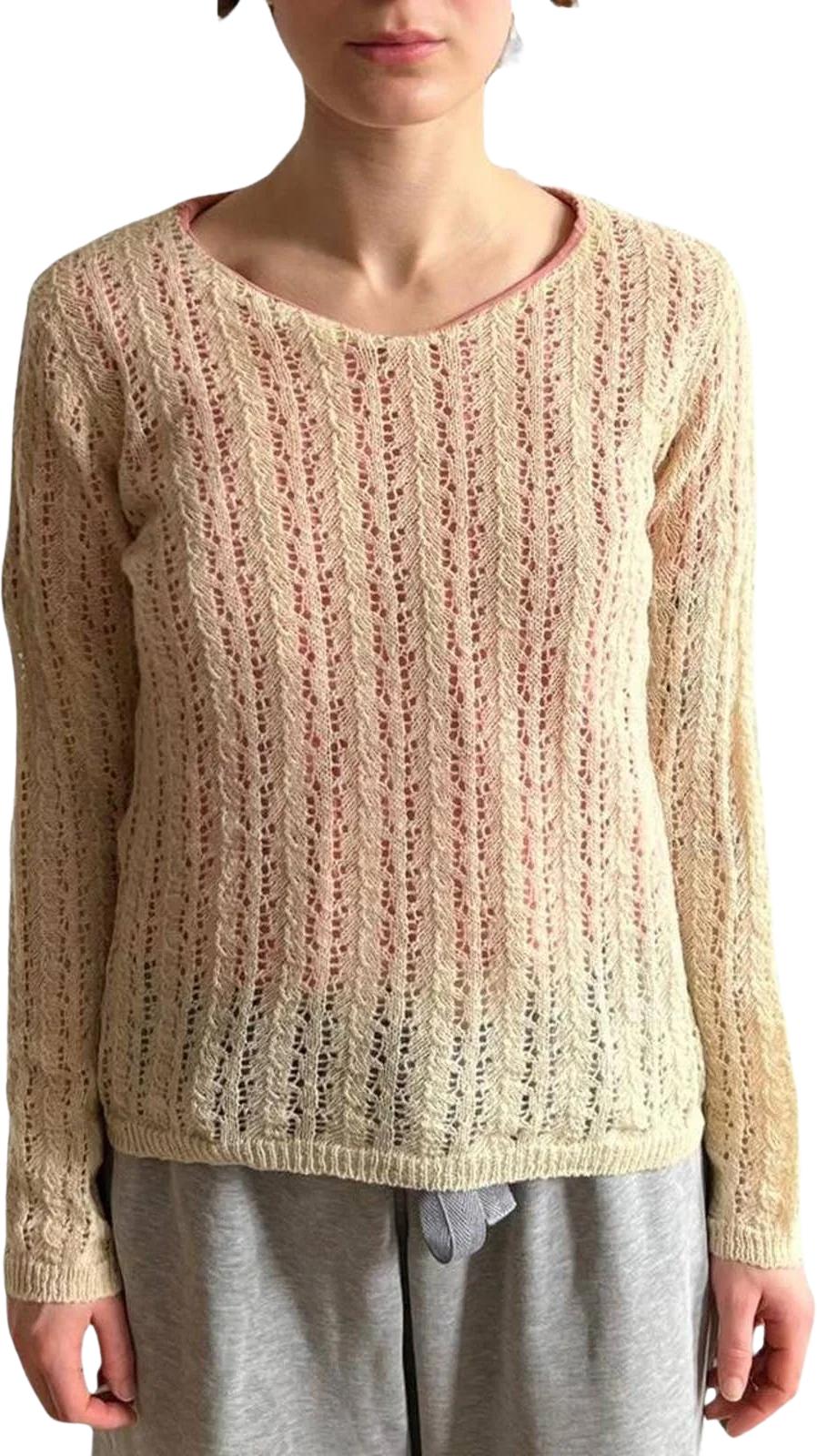 Ecru Layered Loose Layered Wool Sweater with Pink Cotton Tee Attachment by Comme Des Garçons