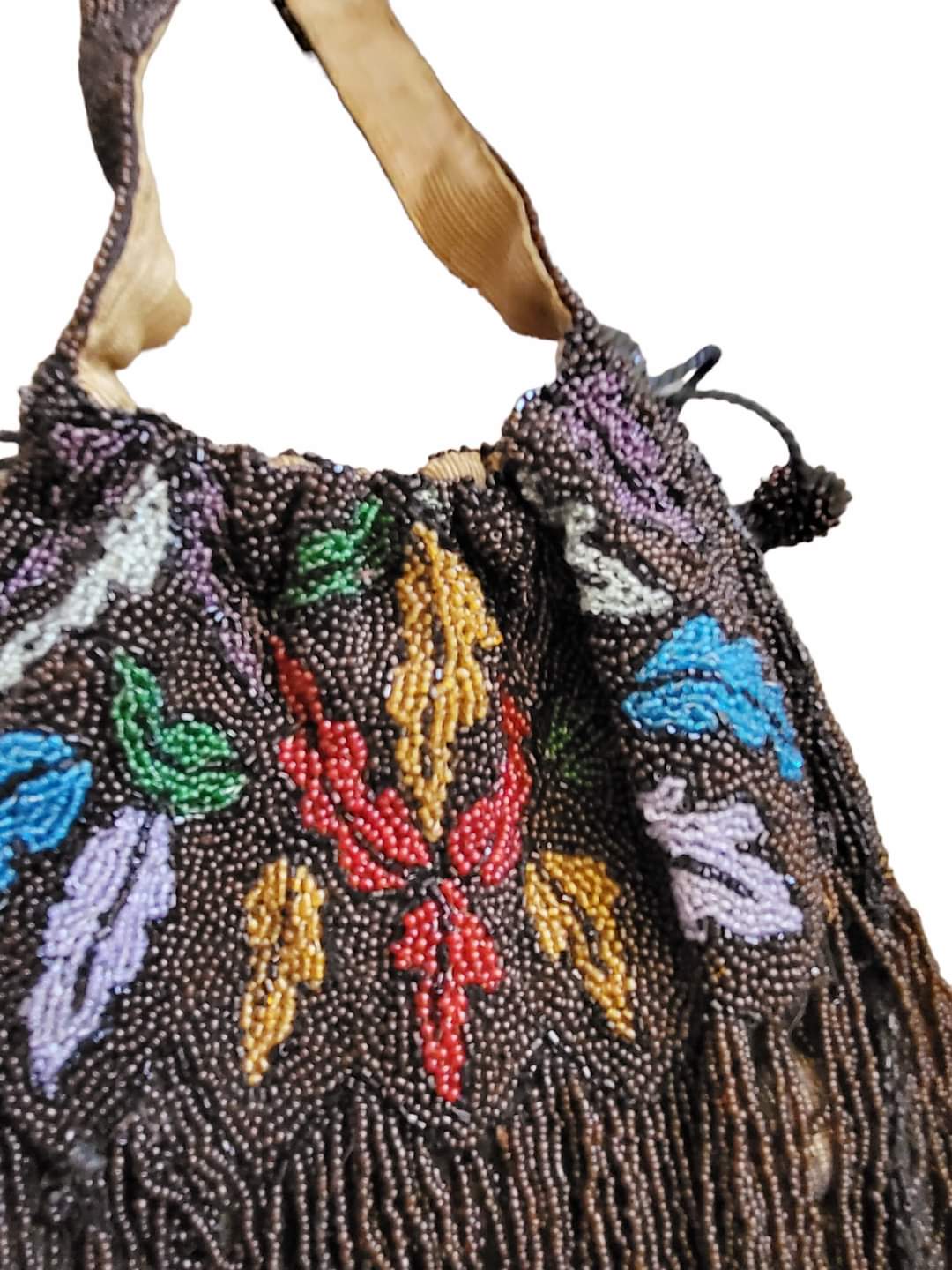 Edwardian Antique Exquisitely Beaded Reticule Bag Purse - Image 4