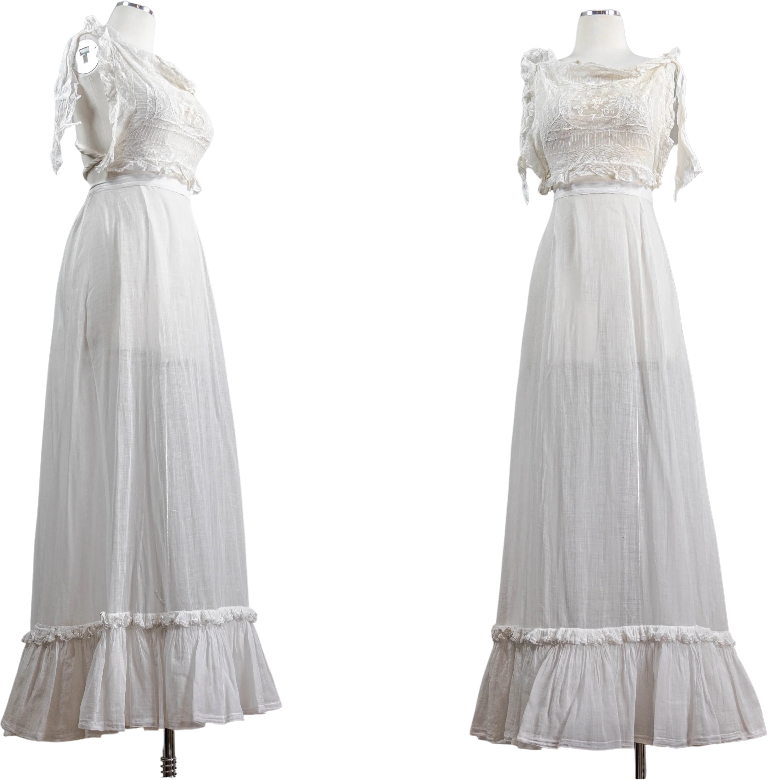 Edwardian Antique Lawn Cotton Skirt Light Weight Ruffles