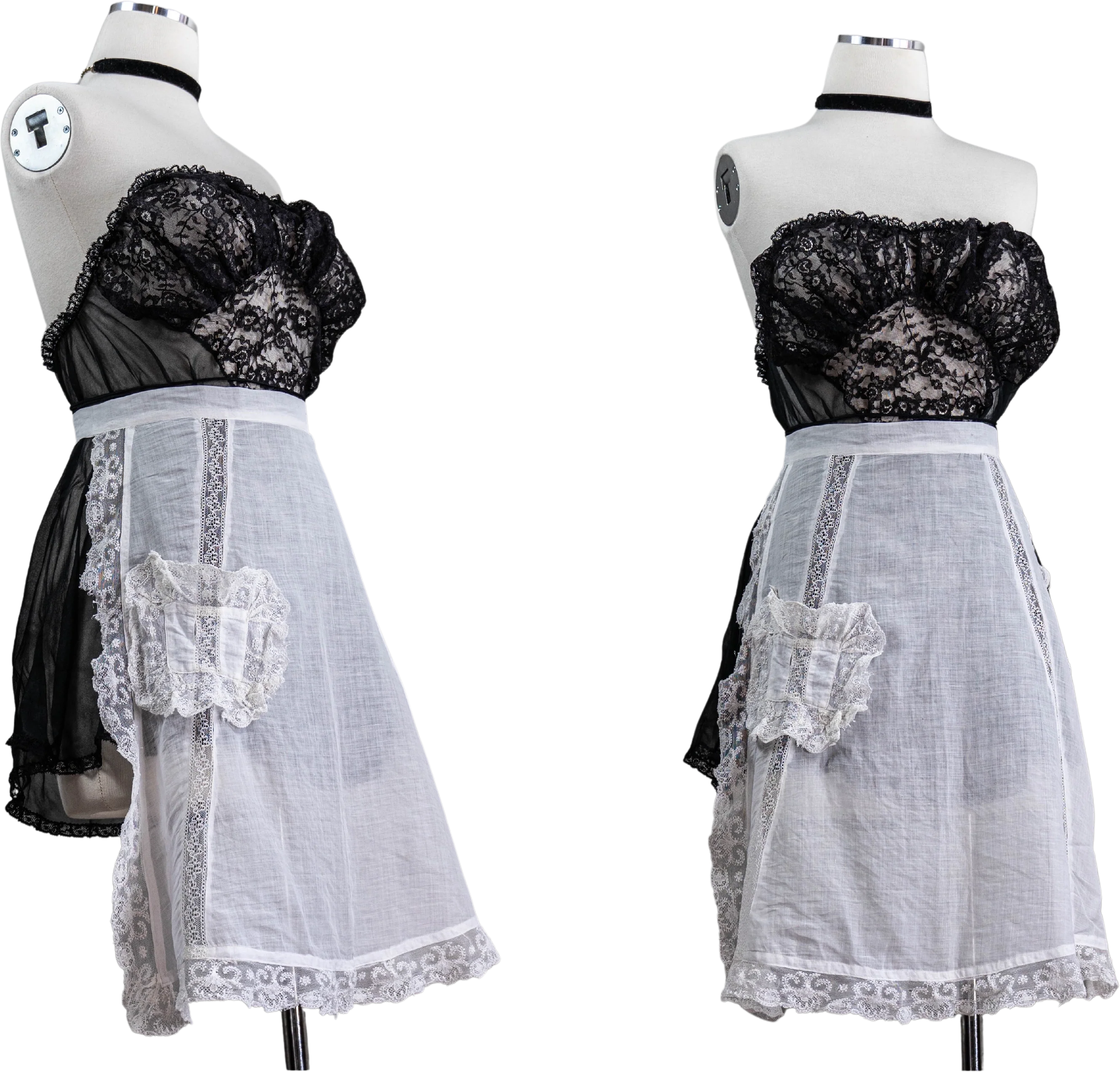Edwardian Antique White Cotton And Lace Apron Lace Pocket