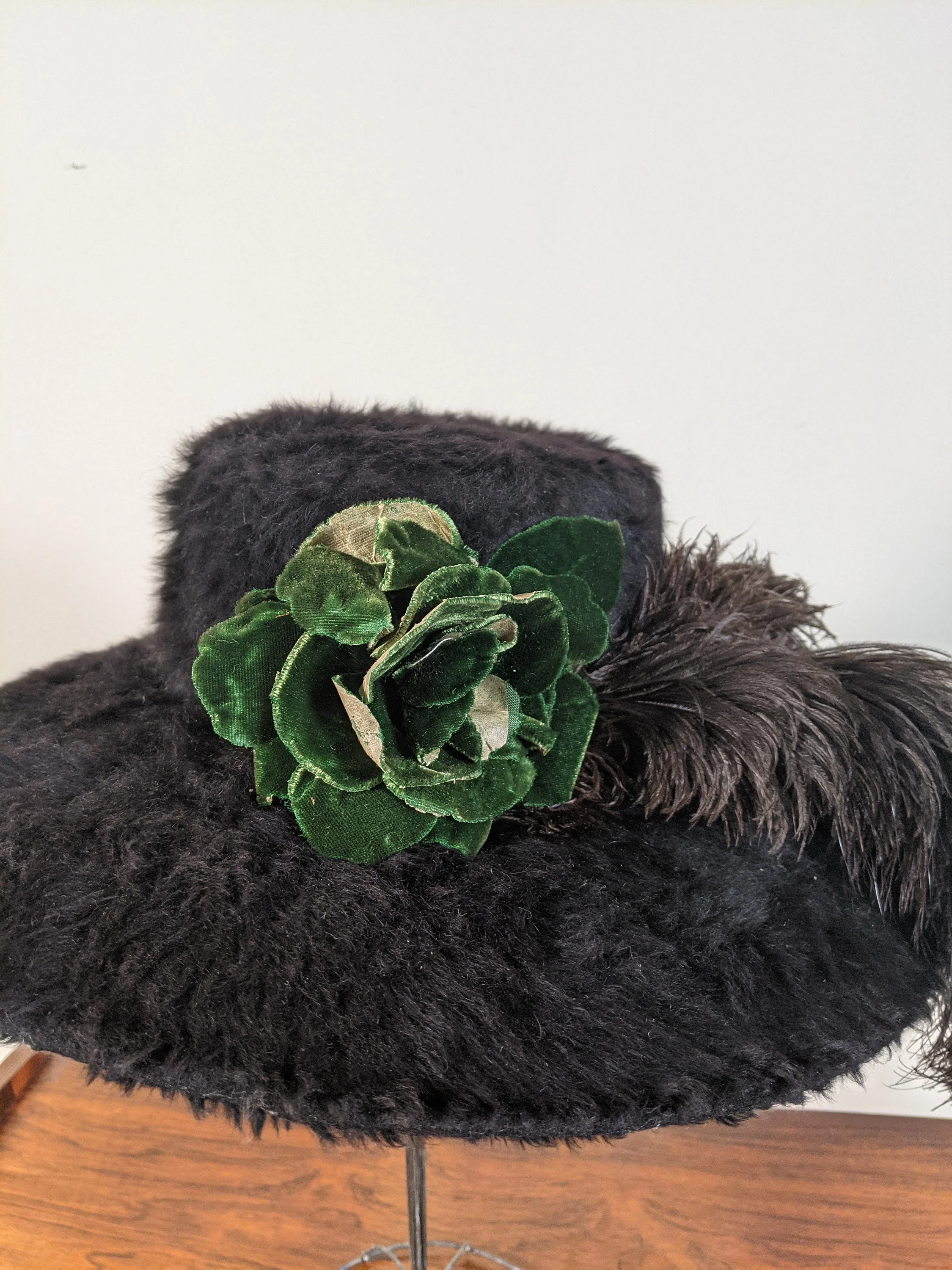 Edwardian Beaver Hat Ostrich Feather Antique Edwardian Clothing Historical Fashion Accessories - Image 2
