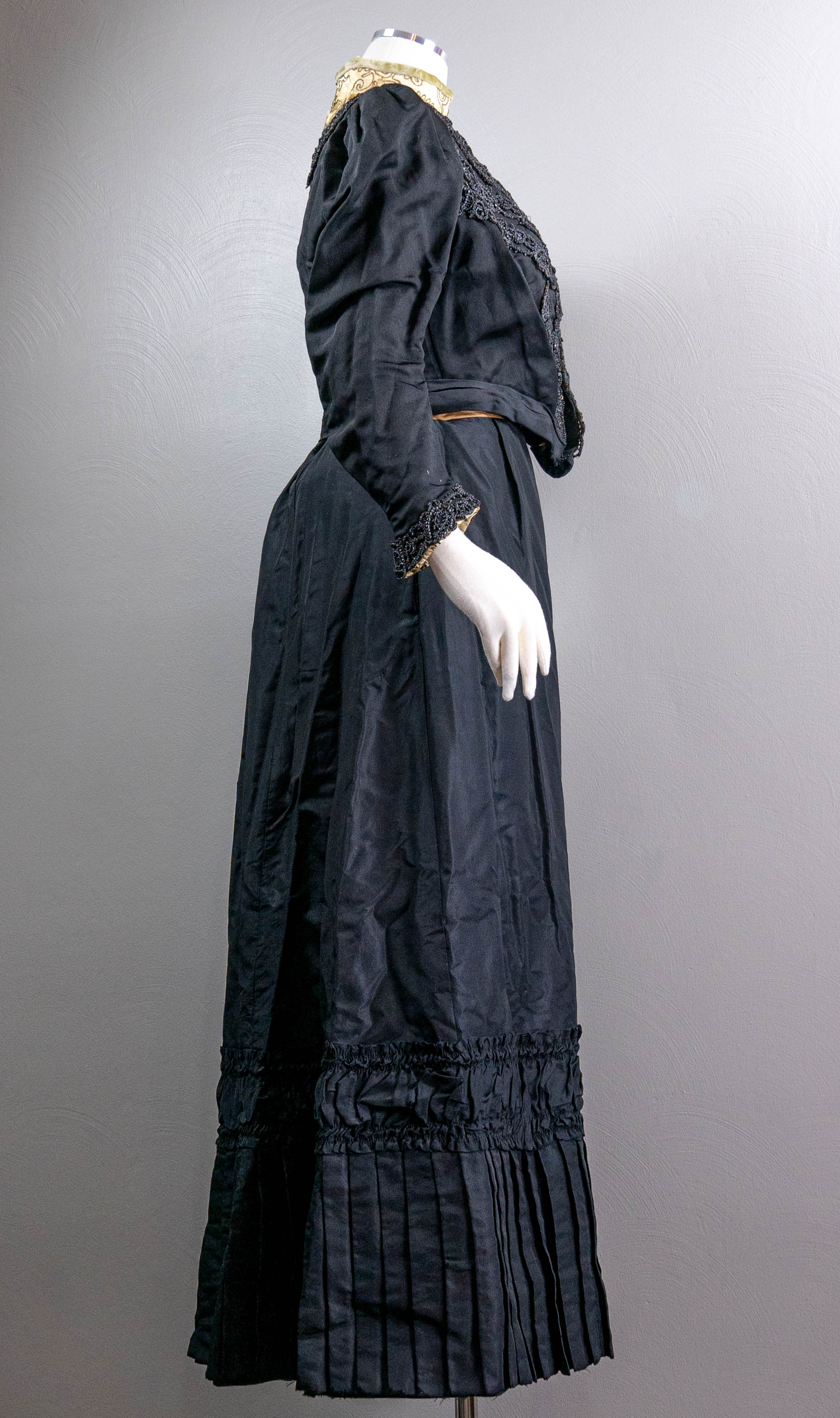 Edwardian Black Silk Taffeta Dress Jet Beading, Soutache, - Image 2