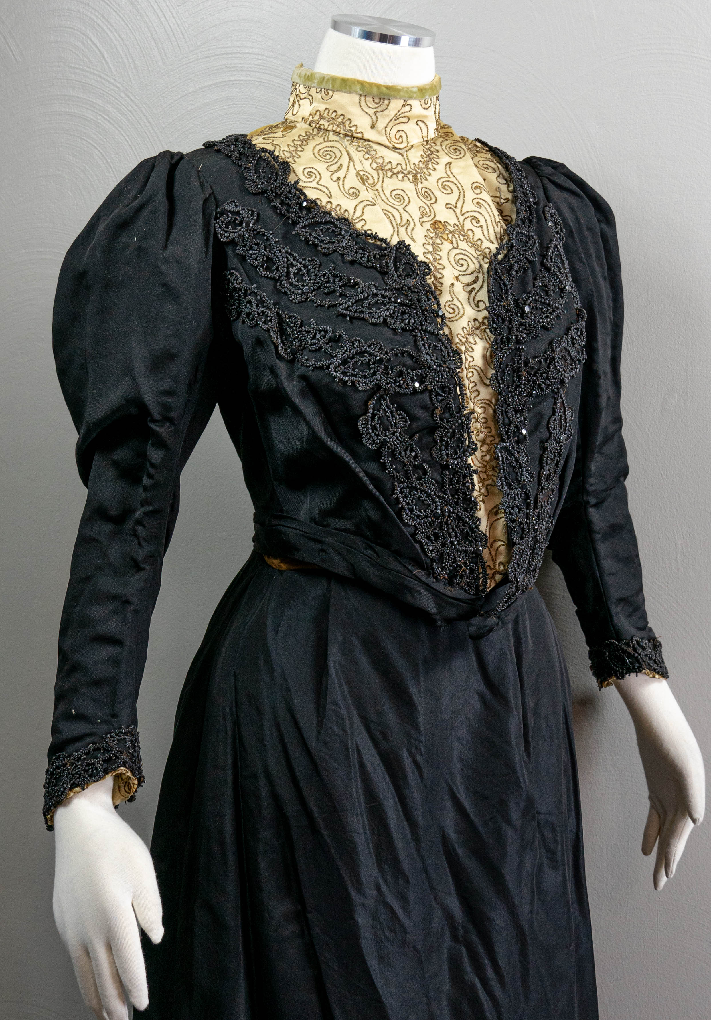 Edwardian Black Silk Taffeta Dress Jet Beading, Soutache, - Image 3