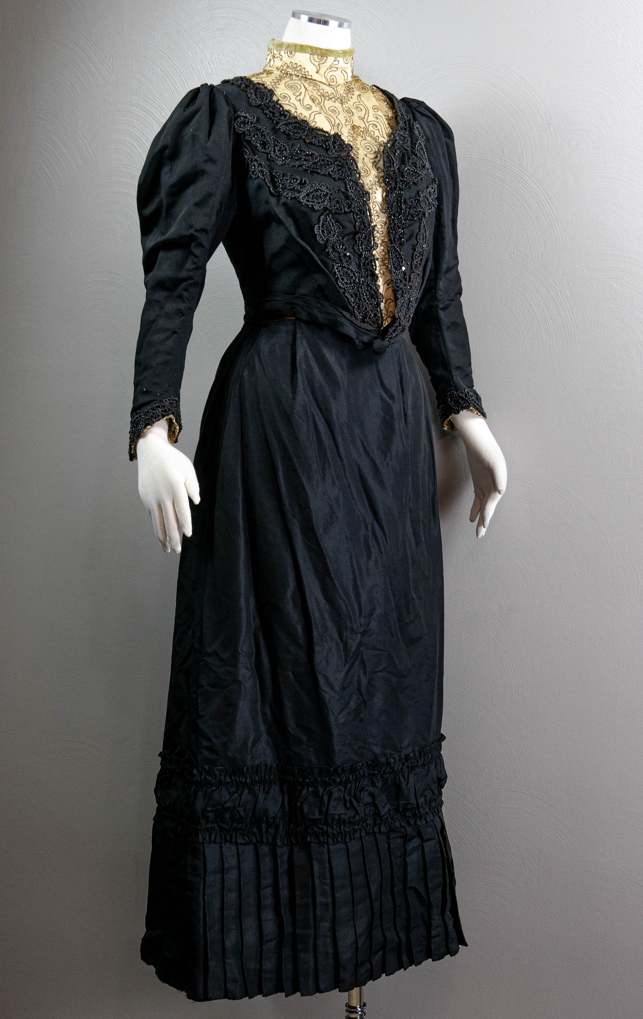 Edwardian Black Silk Taffeta Dress Jet Beading, Soutache, - Image 4