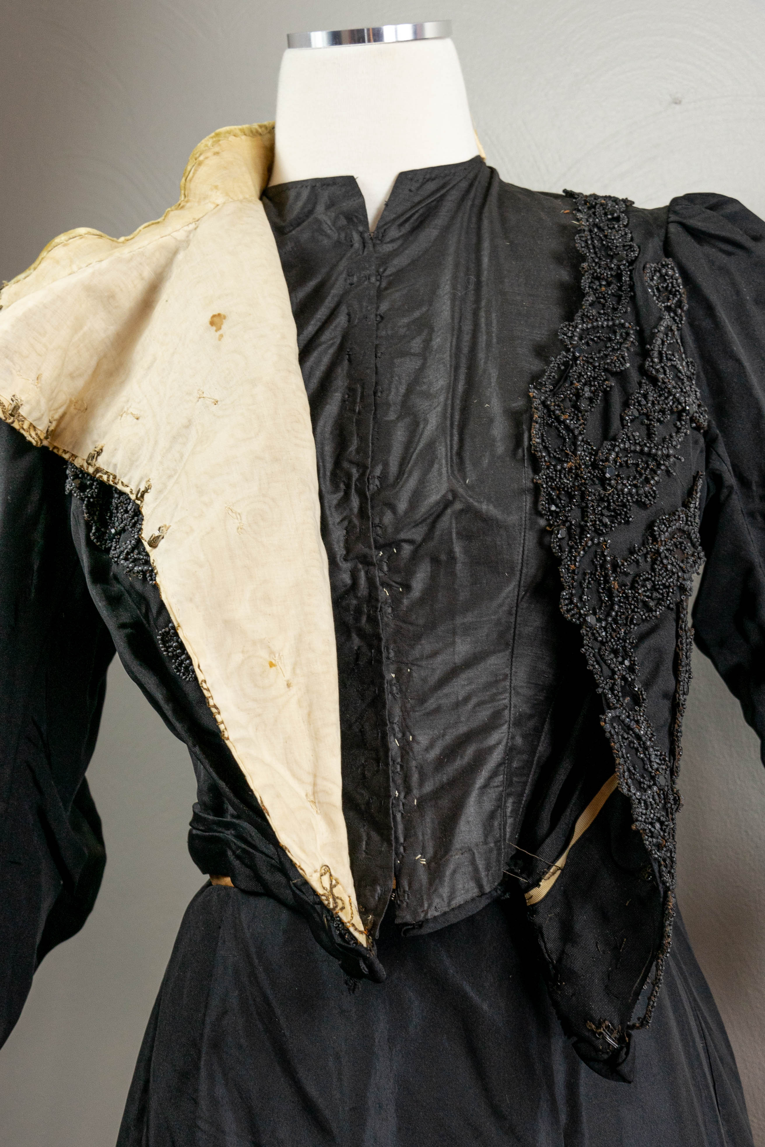 Edwardian Black Silk Taffeta Dress Jet Beading, Soutache, - Image 9