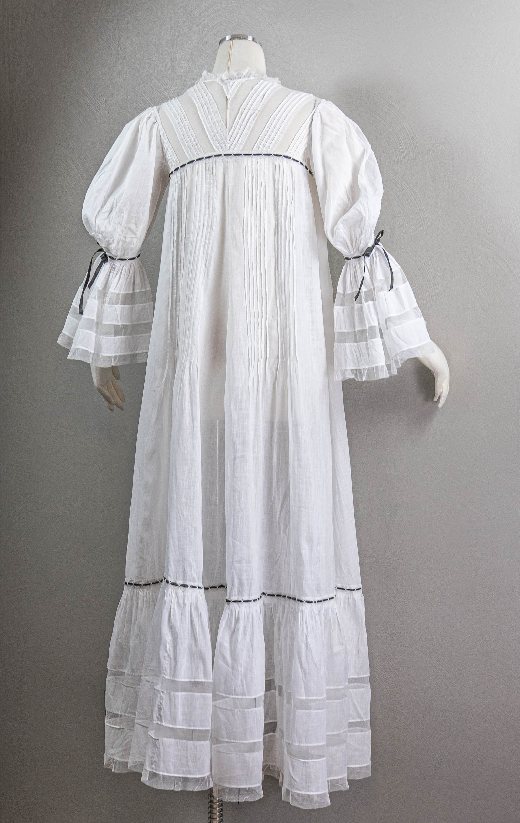 Edwardian Frilly White Cotton And Net Nightgown Silk Ribbon - Image 9