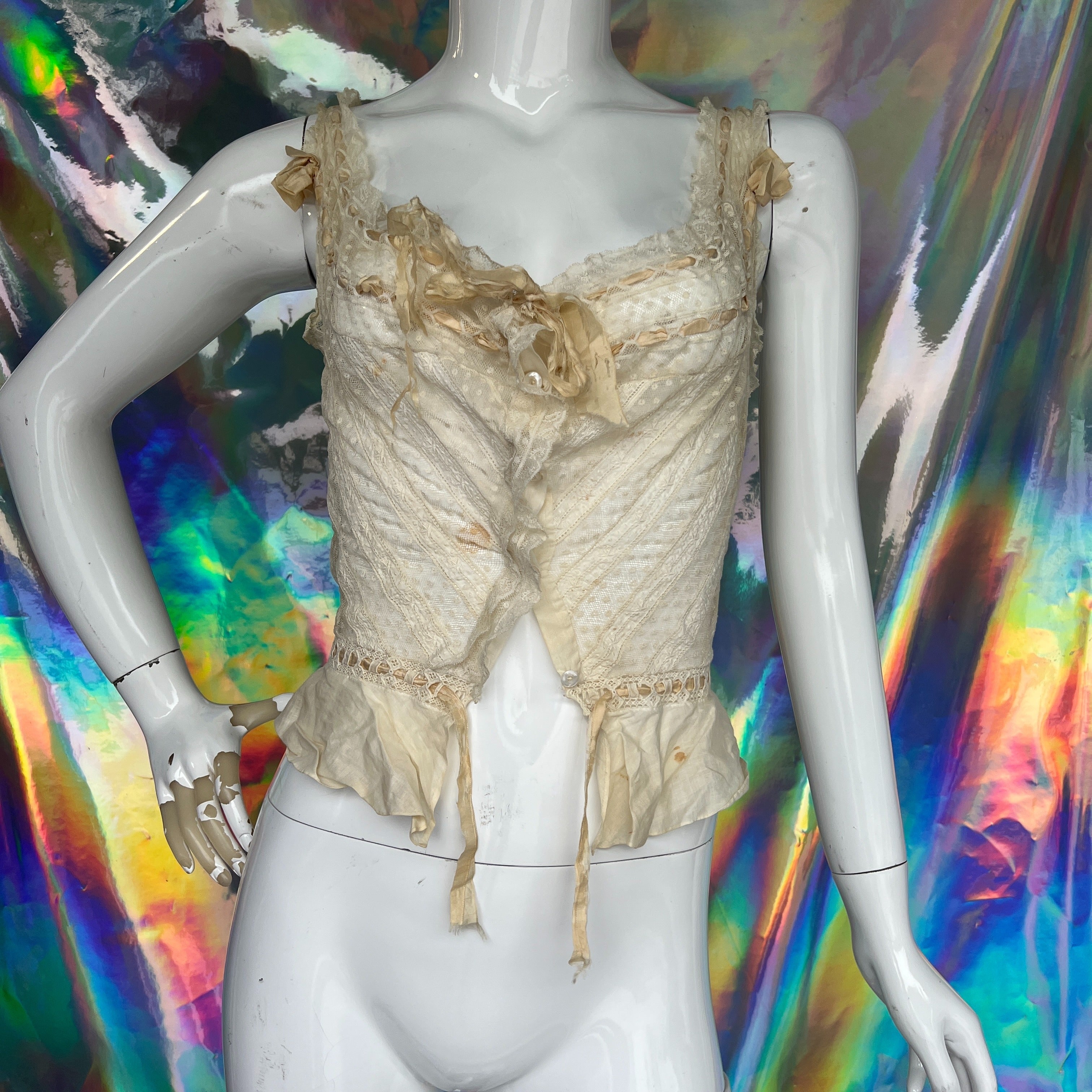 Edwardian Lace Button Up Ribbon Trimmed Corset - Image 10