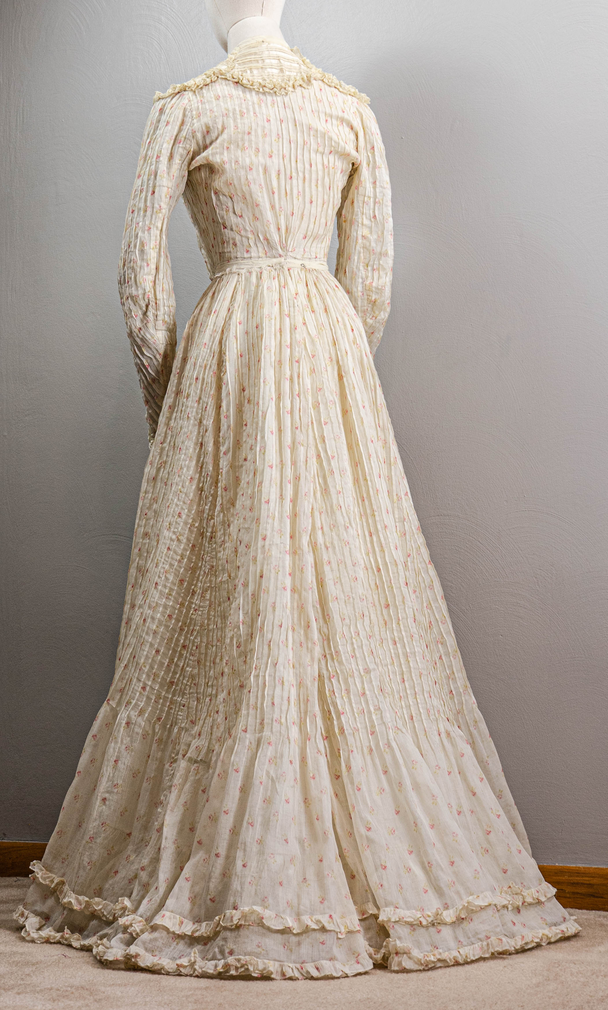 Edwardian Romantic Rose Printed Cotton Dress Pin-tucking - Image 6