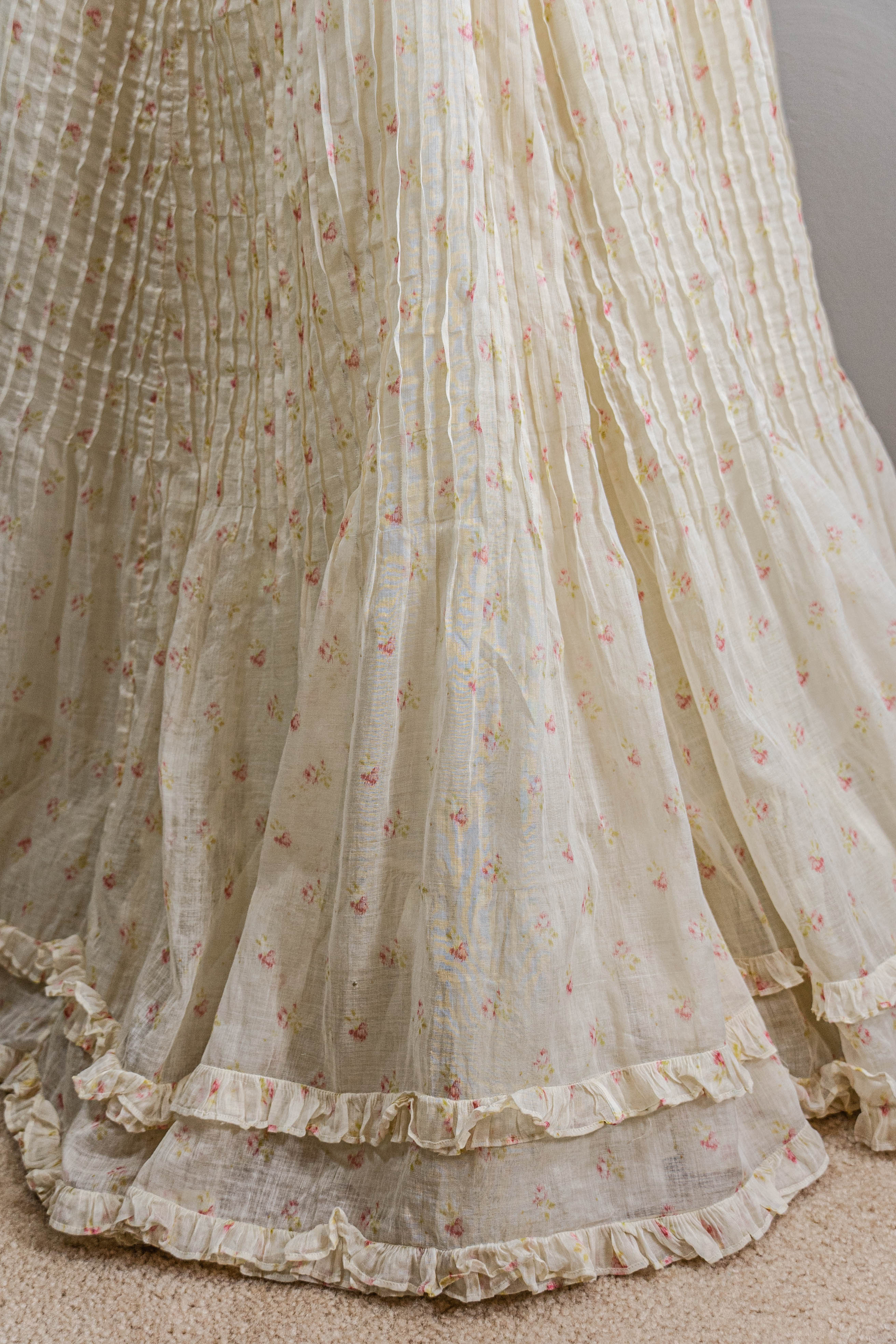 Edwardian Romantic Rose Printed Cotton Dress Pin-tucking - Image 7