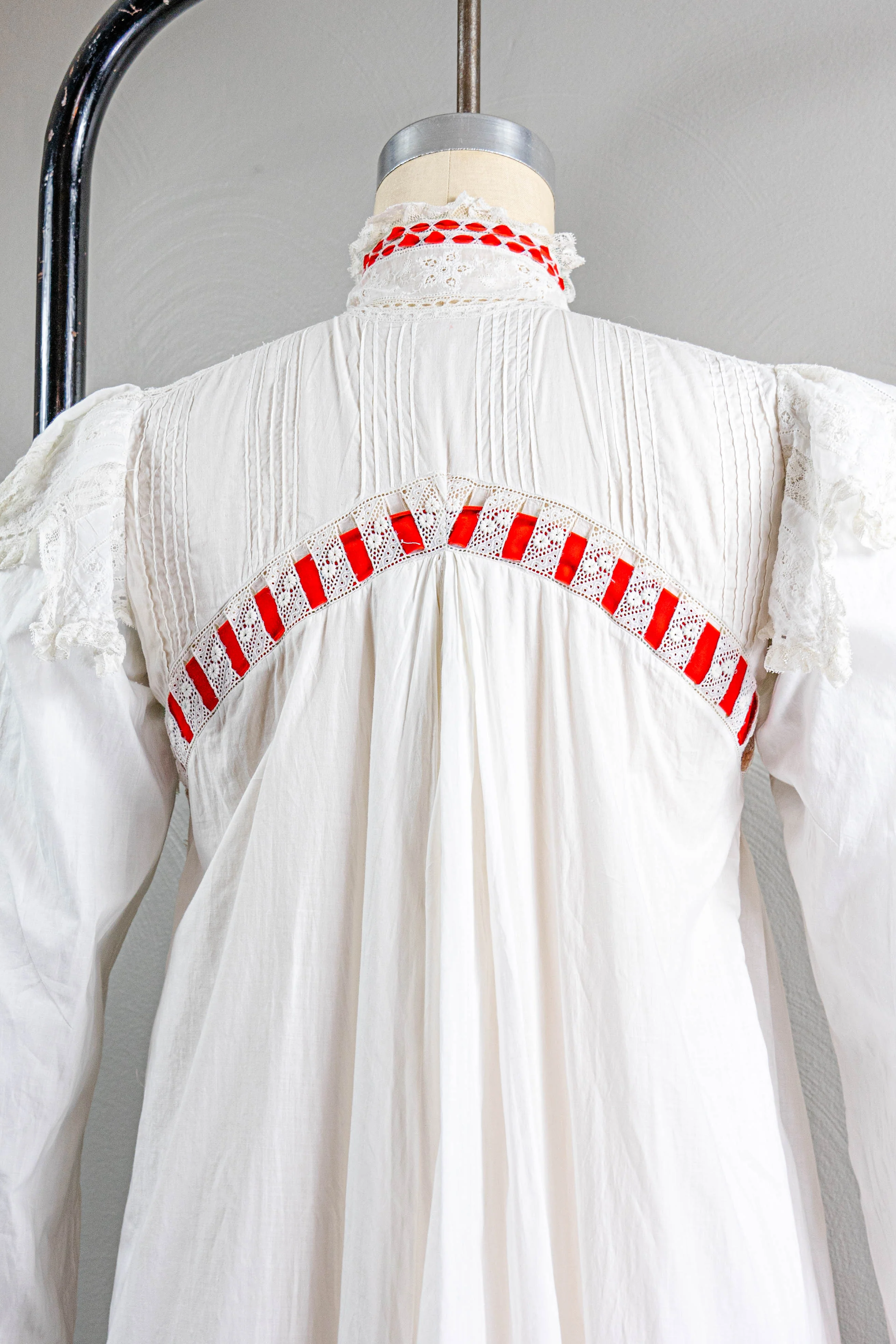 Edwardian Stunning Cotton Nightgown Silk Ribbons With Train - Image 9