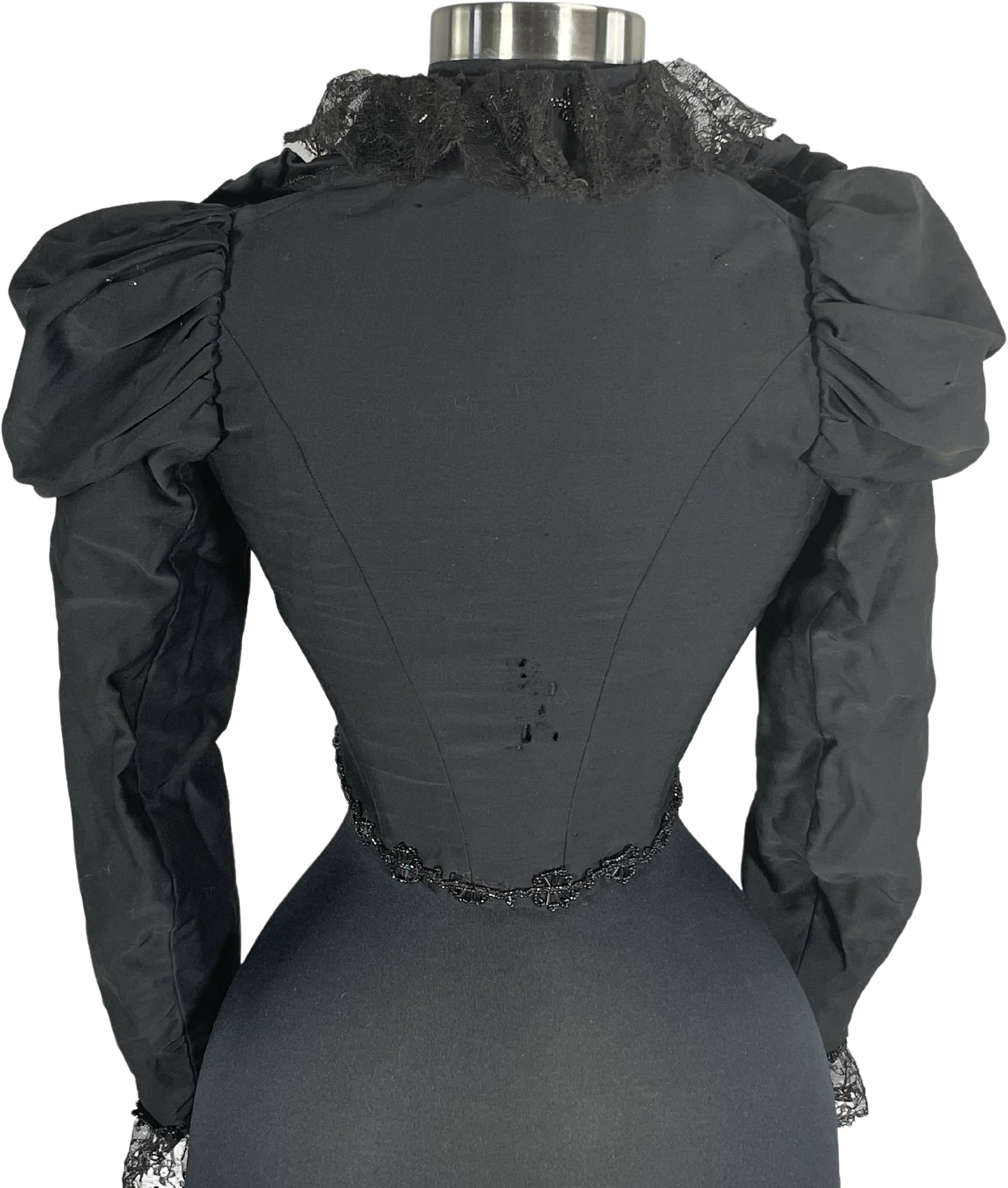 Edwardian/Victorian Antique Beaded Lace Puff Sleeve Blouse Goth Top - Image 2