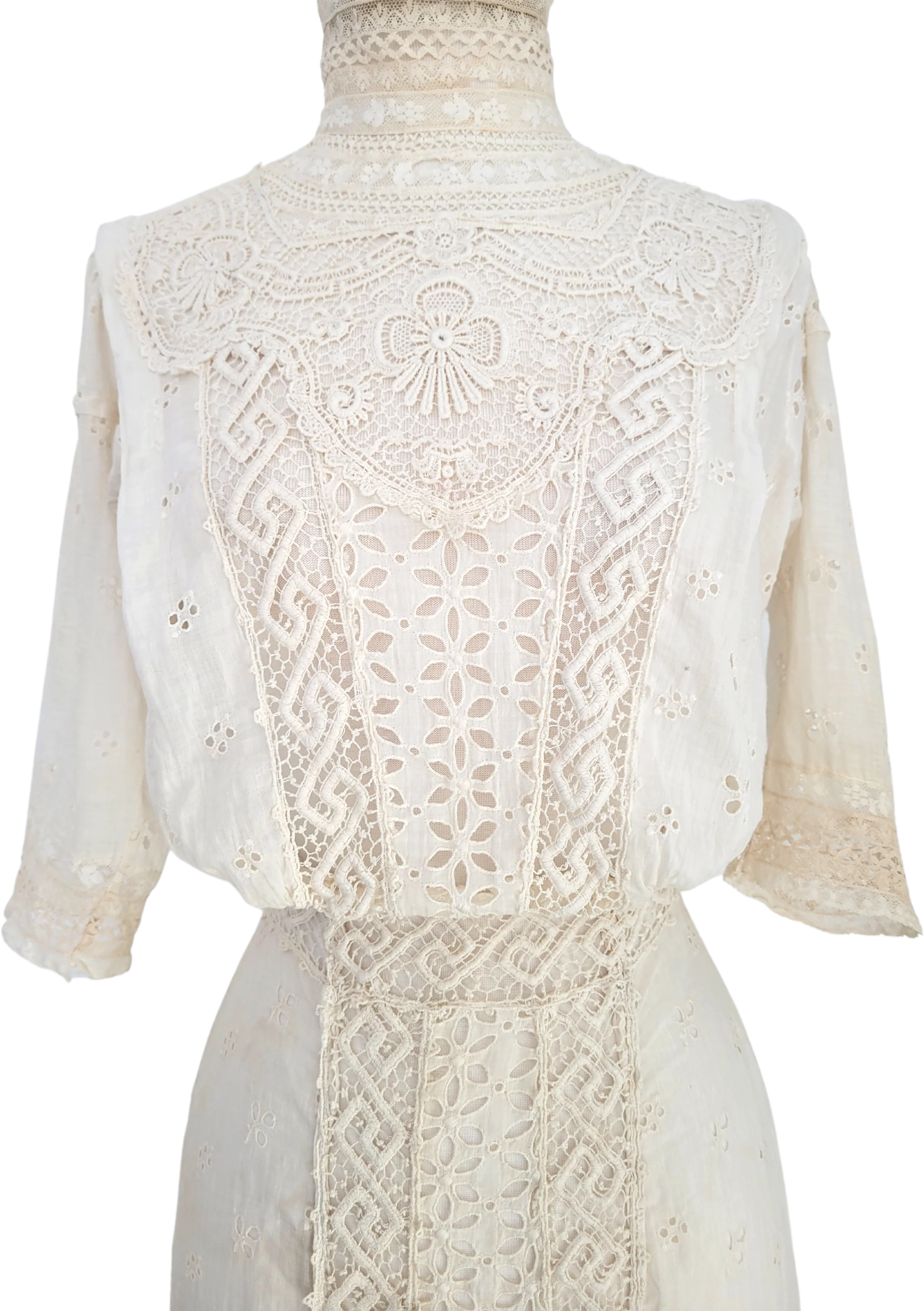Edwardian Vintage Monobosom Maxi Dress Lace Embroidery