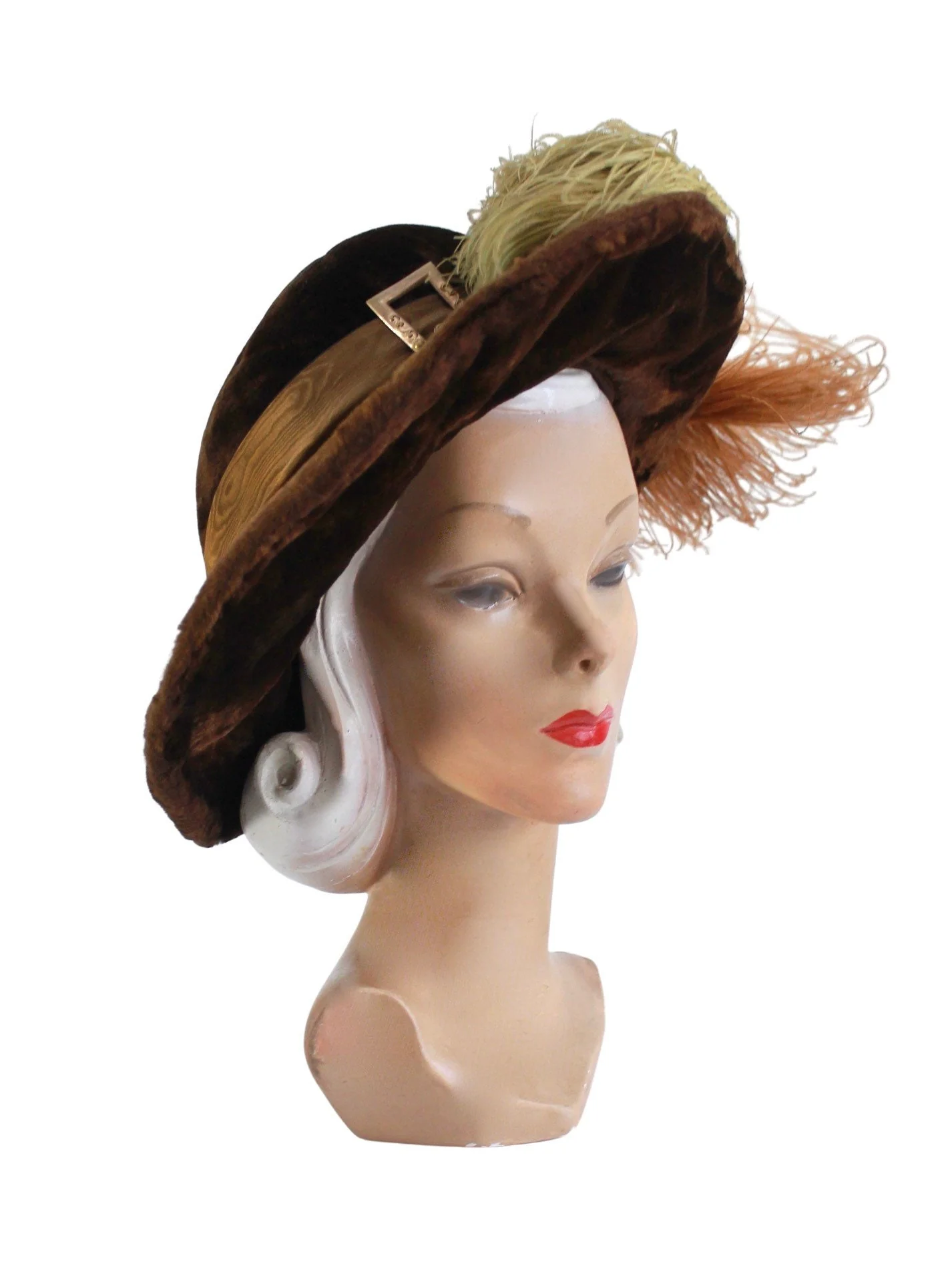 Edwardian Wide Brim Brown Fur Merry Widow Picture Hat - Image 5