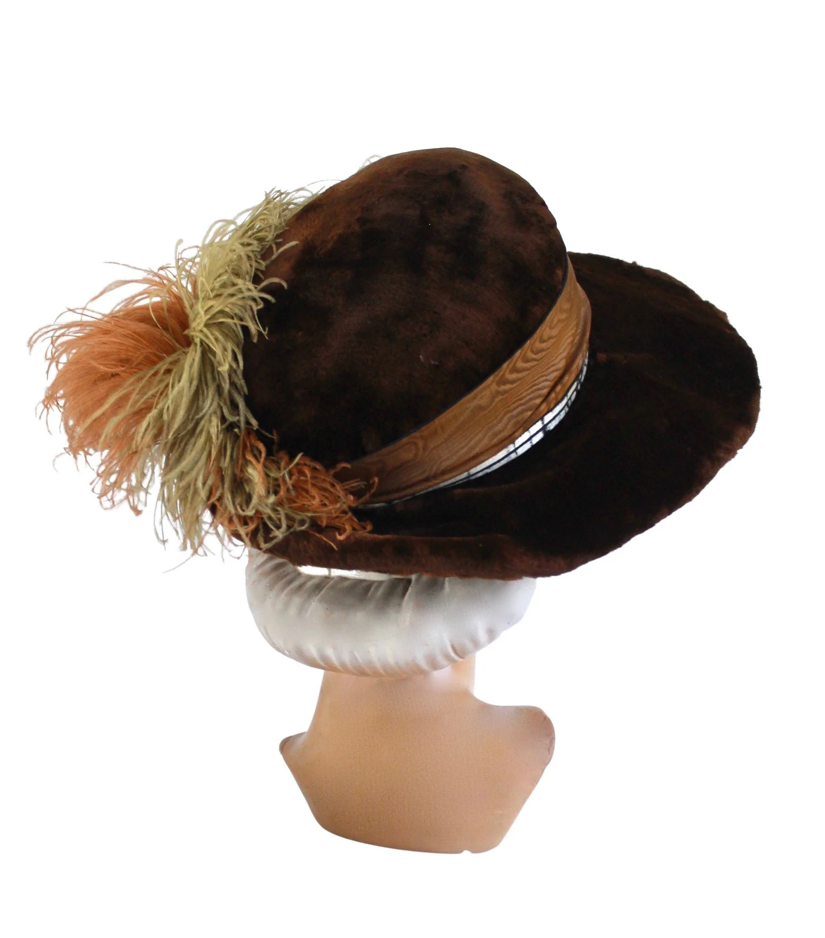 Edwardian Wide Brim Brown Fur Merry Widow Picture Hat - Image 6