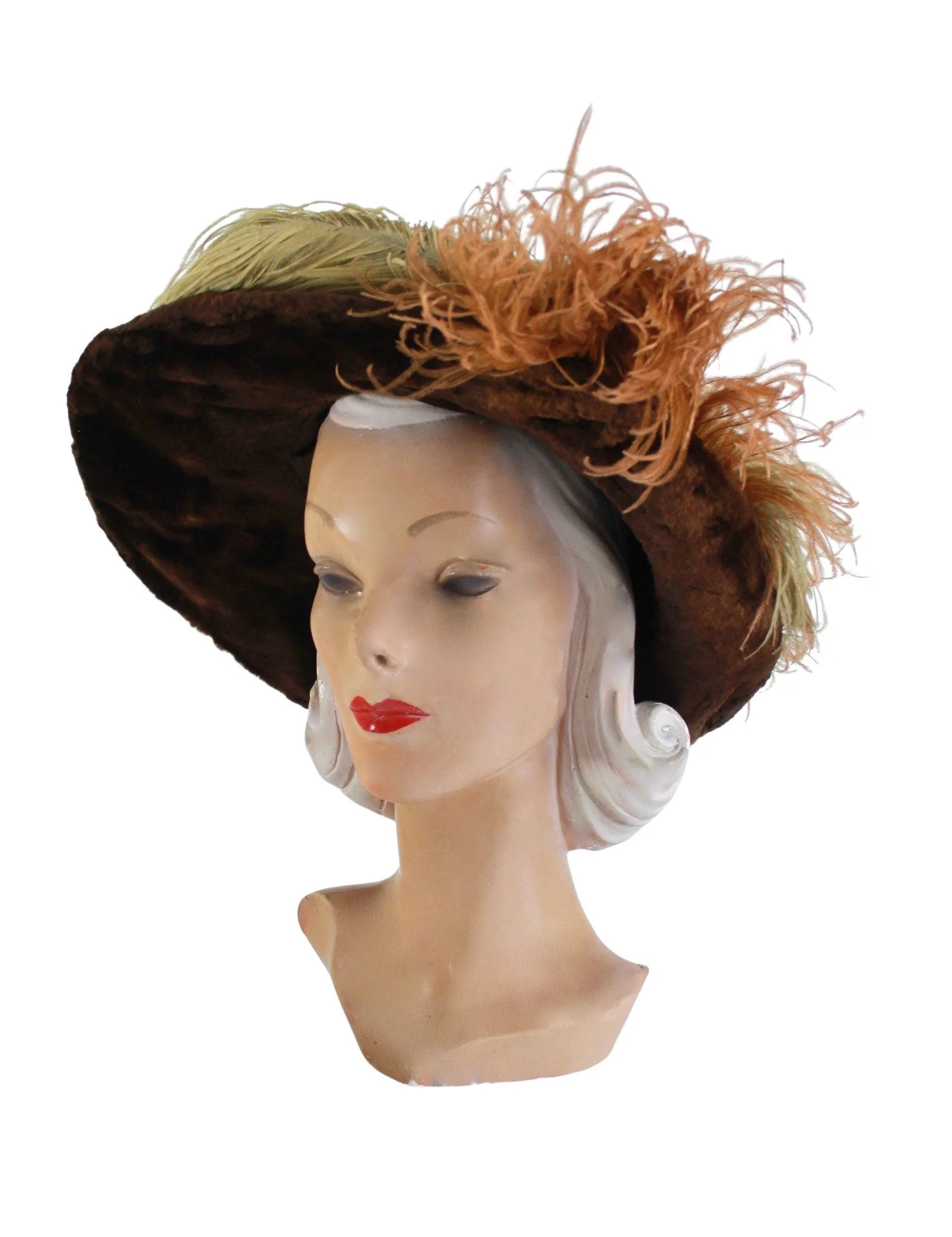 Edwardian Wide Brim Brown Fur Merry Widow Picture Hat - Image 8