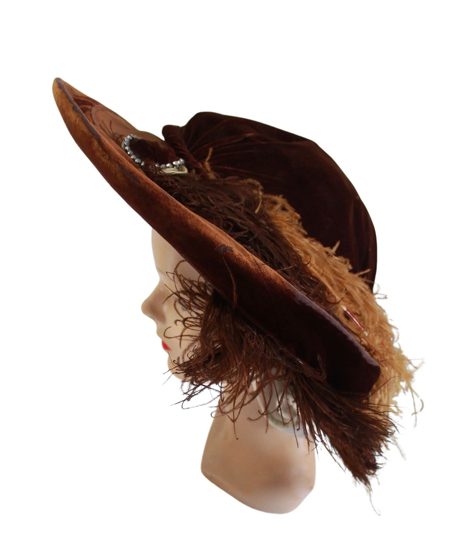 Edwardian Wide Brim Brown Velvet Merry Widow Picture Merry Widow Hat - Image 10