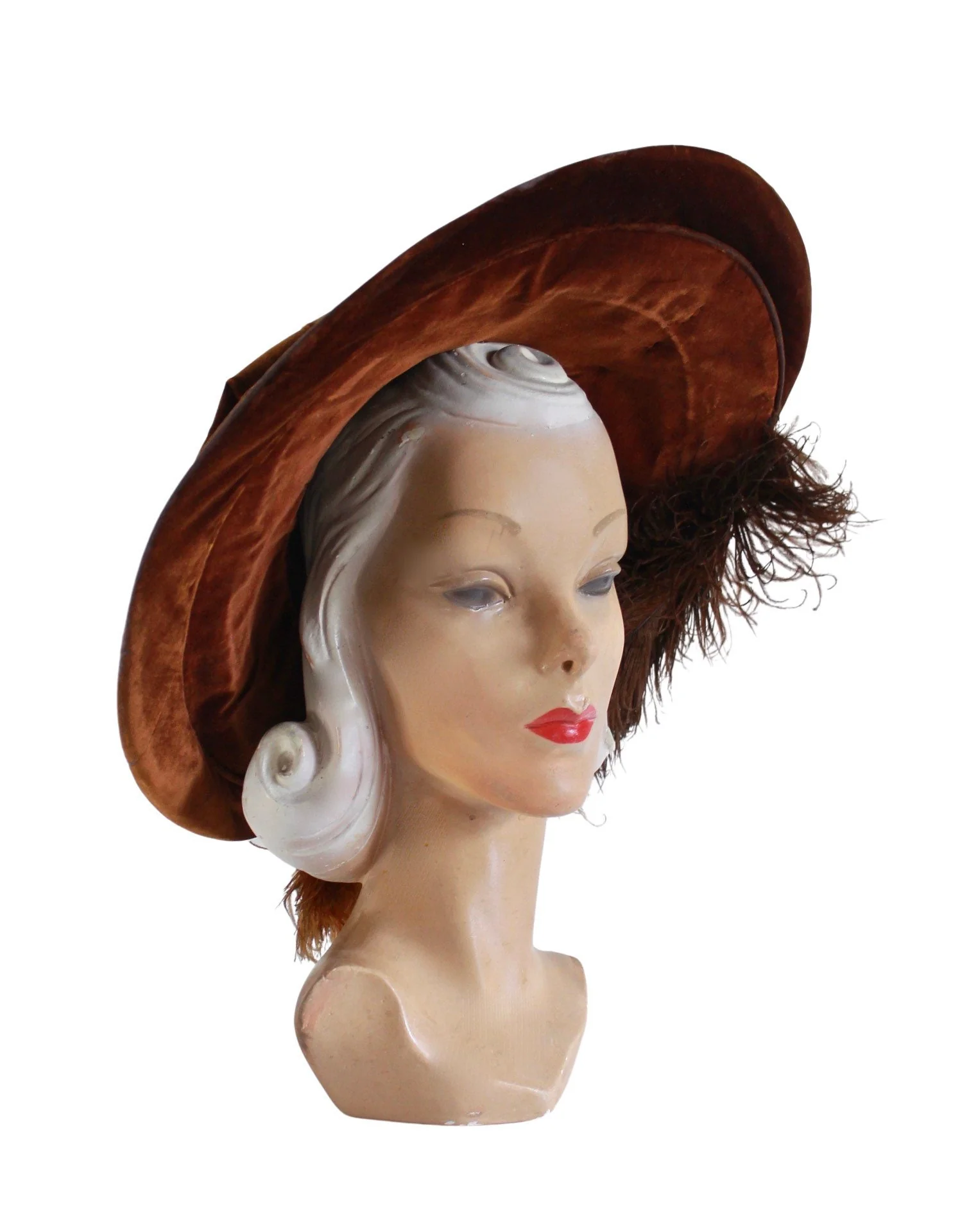 Edwardian Wide Brim Brown Velvet Merry Widow Picture Merry Widow Hat - Image 4