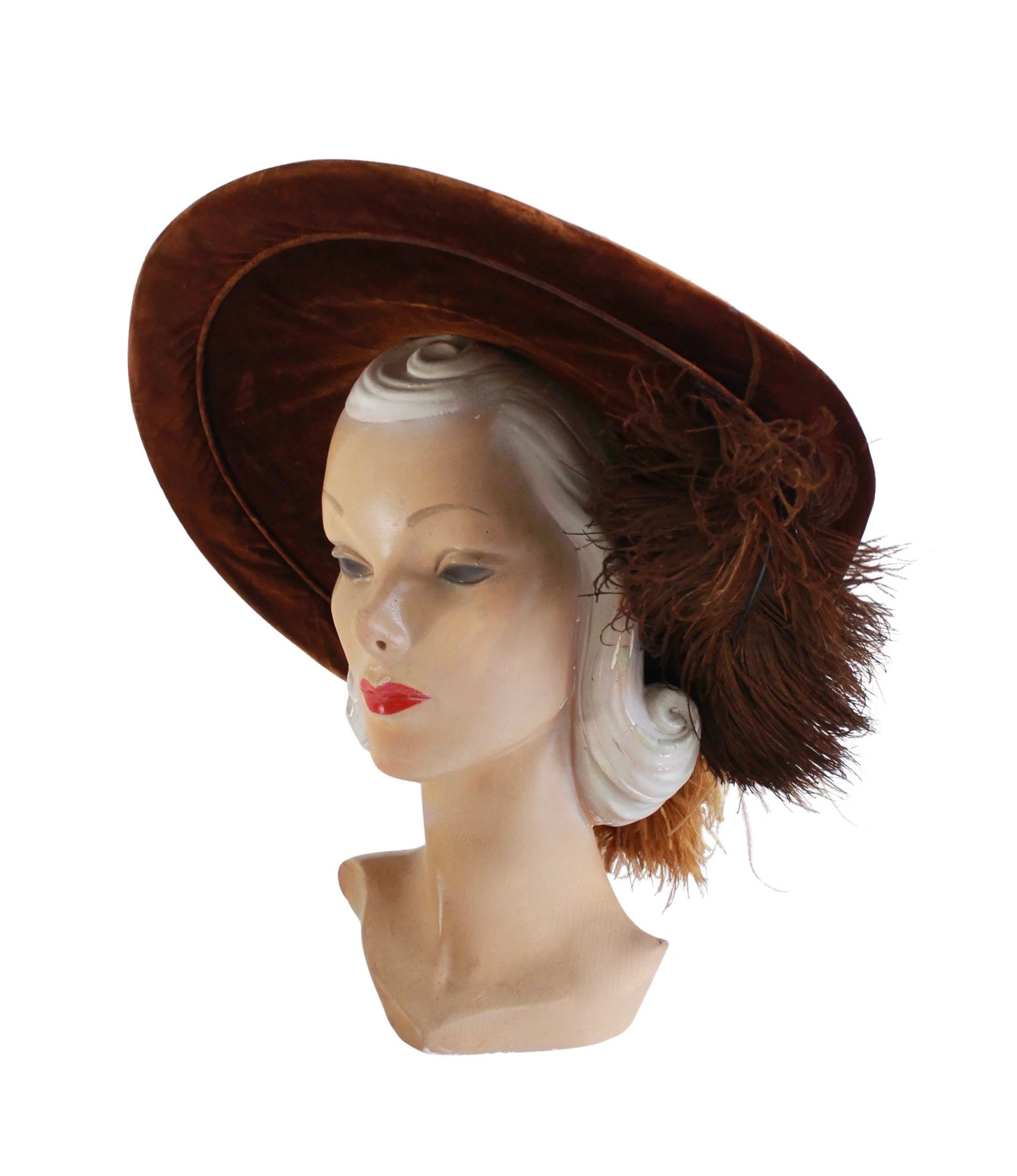 Edwardian Wide Brim Brown Velvet Merry Widow Picture Merry Widow Hat - Image 5