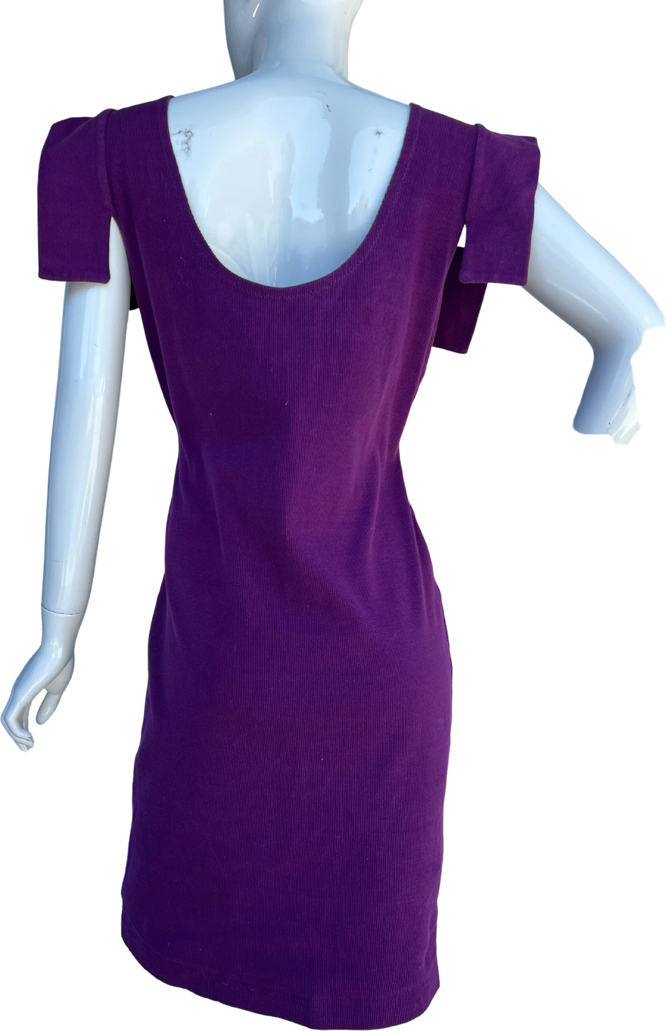 Eggplant Purple Jersey Knit Cut Out Sleeve Dress - Image 2