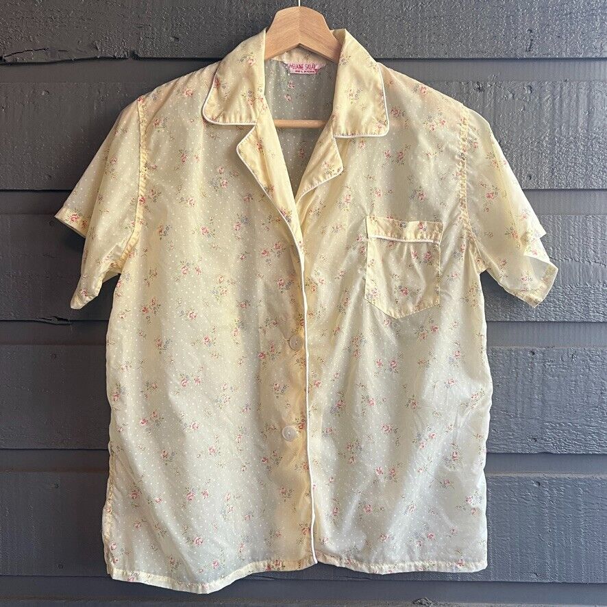 50s Yellow Floral Nylon Pajamas Top Bottom Set 16/36 By Elaine Sklar - Image 3