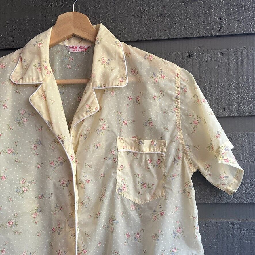 50s Yellow Floral Nylon Pajamas Top Bottom Set 16/36 By Elaine Sklar - Image 5