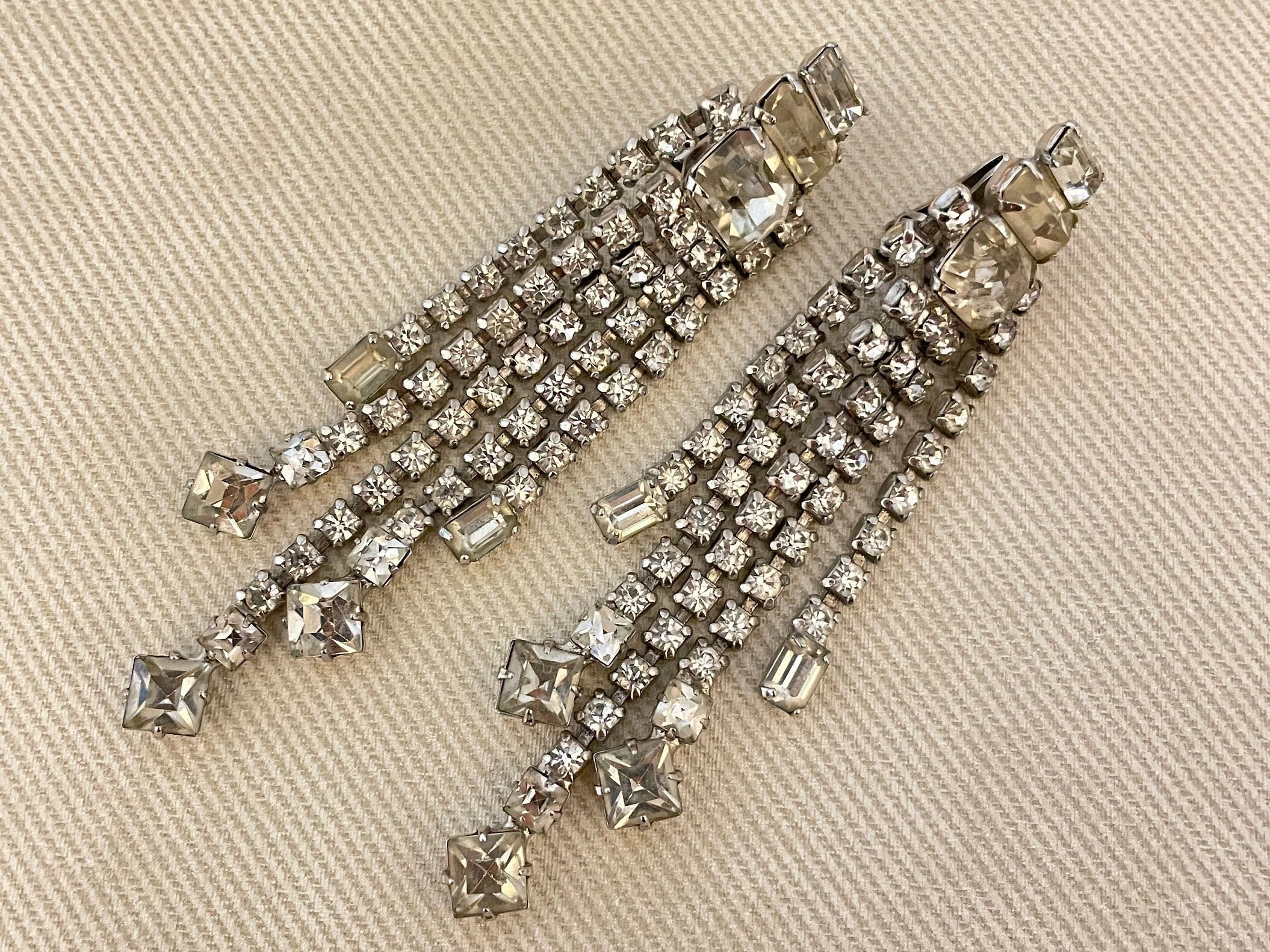 Elegant Diamante Chandelier Crystal Clip On Statement Earrings - Image 3