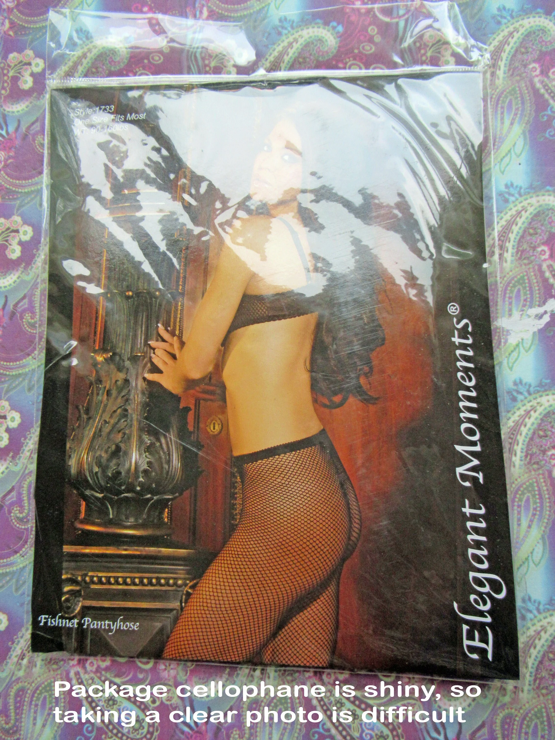 Elegant Moments Fishnet Pantyhose Tights New In Package Style 1733 Black Made In Taiwan 100% Nylon Vintage - Image 4