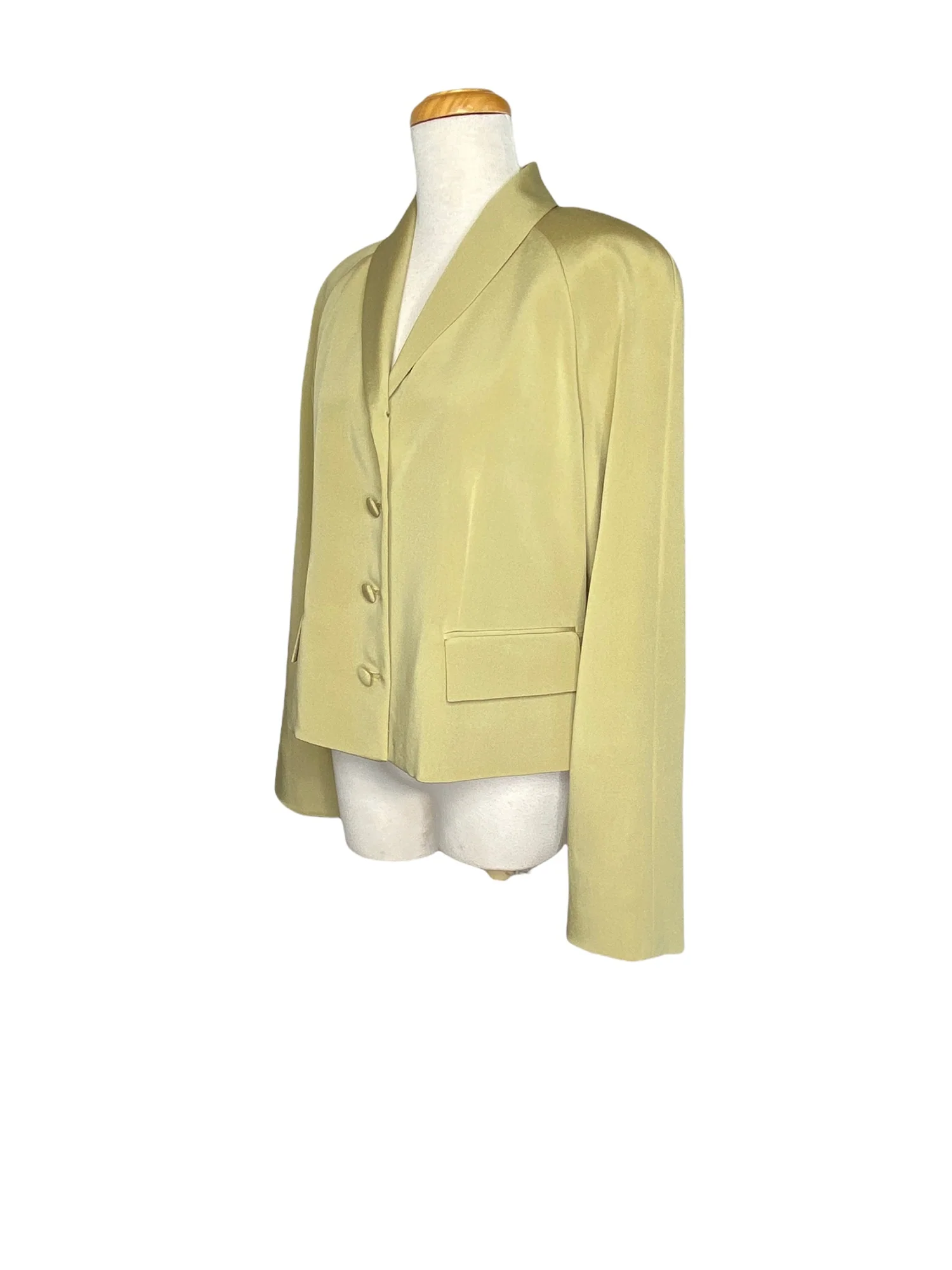 Emanuel Ungaro Italian Silk Blazer Vintage Olive Gold by Emanuel Ungaro - Image 6