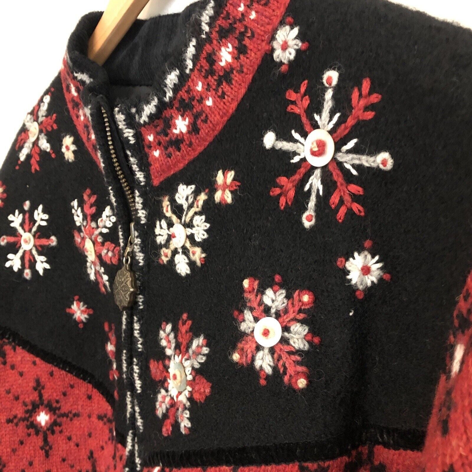 Embroidered Wool Lined Sweater Jacket Womens Med Red by Icelandic Design - Image 10