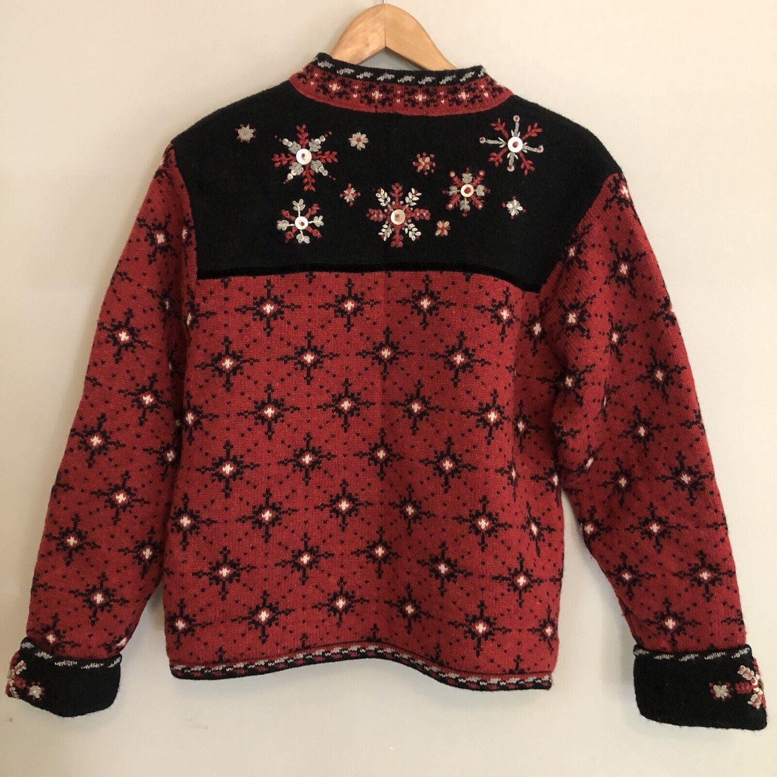 Embroidered Wool Lined Sweater Jacket Womens Med Red by Icelandic Design - Image 2