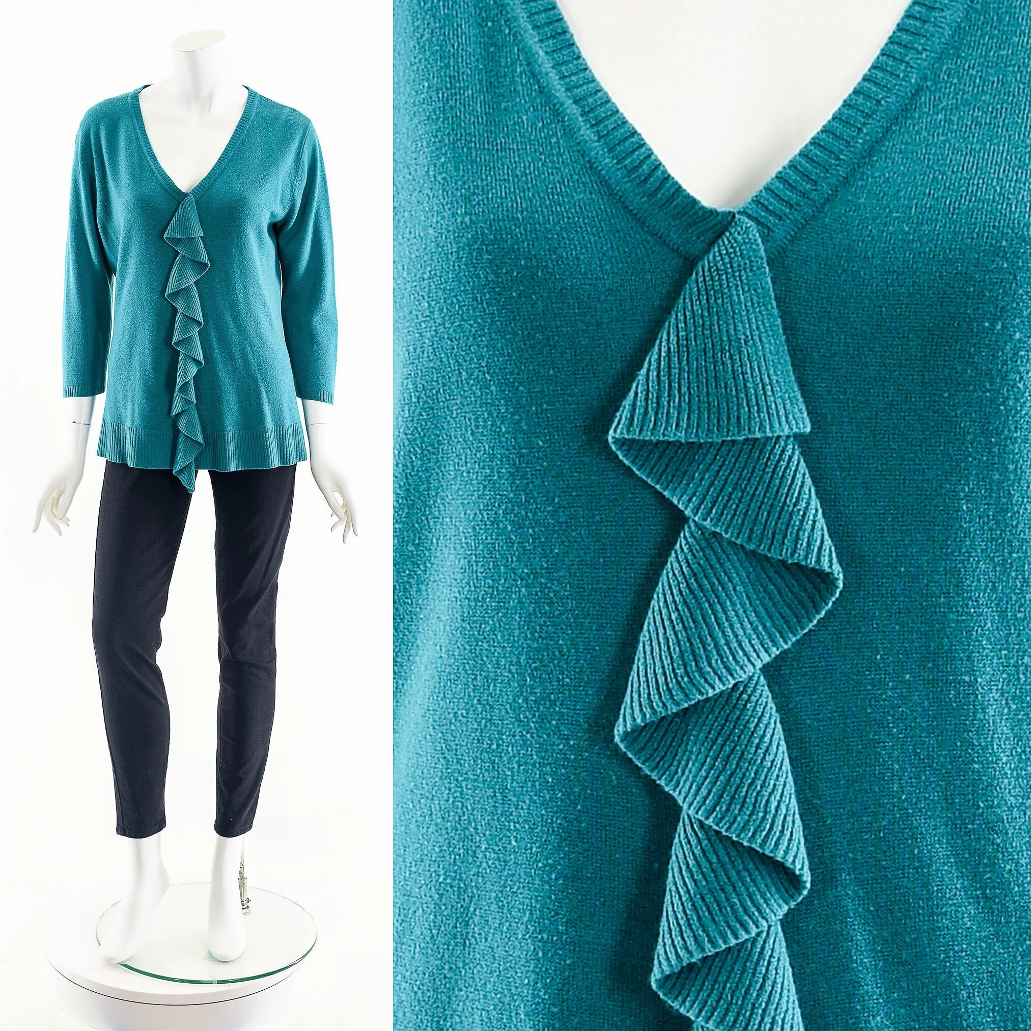 Emerald Green Ruffled Knit Sweater - Image 3