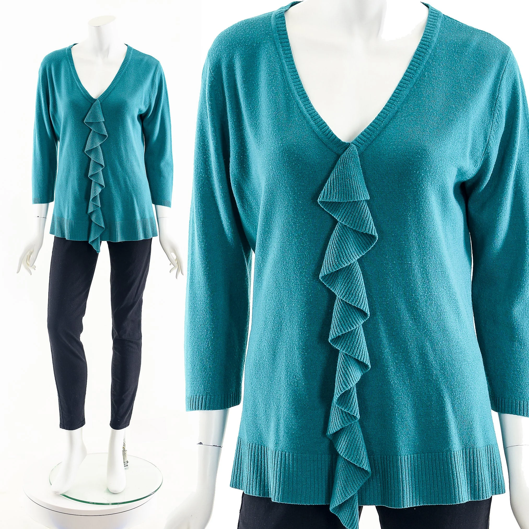 Emerald Green Ruffled Knit Sweater - Image 4