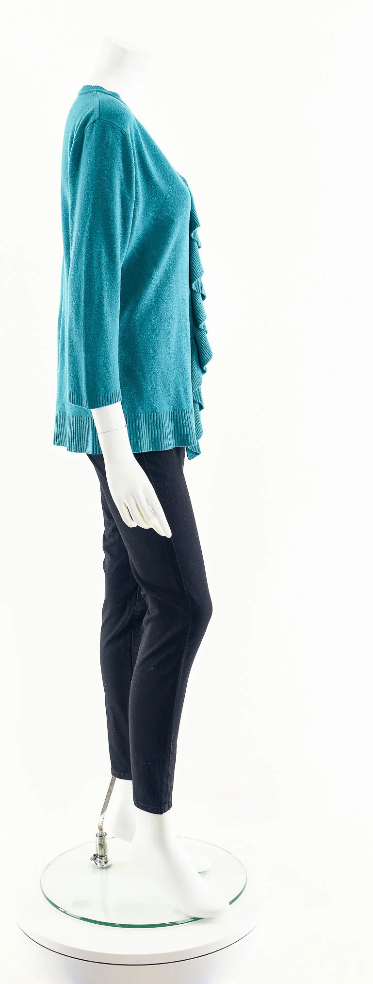 Emerald Green Ruffled Knit Sweater - Image 5