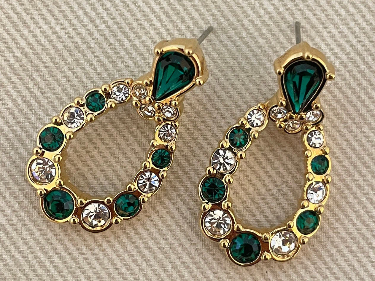 Emerald Signed Crystal Drop Statement Earrings for Pierced Ears by Swarovski - Image 2