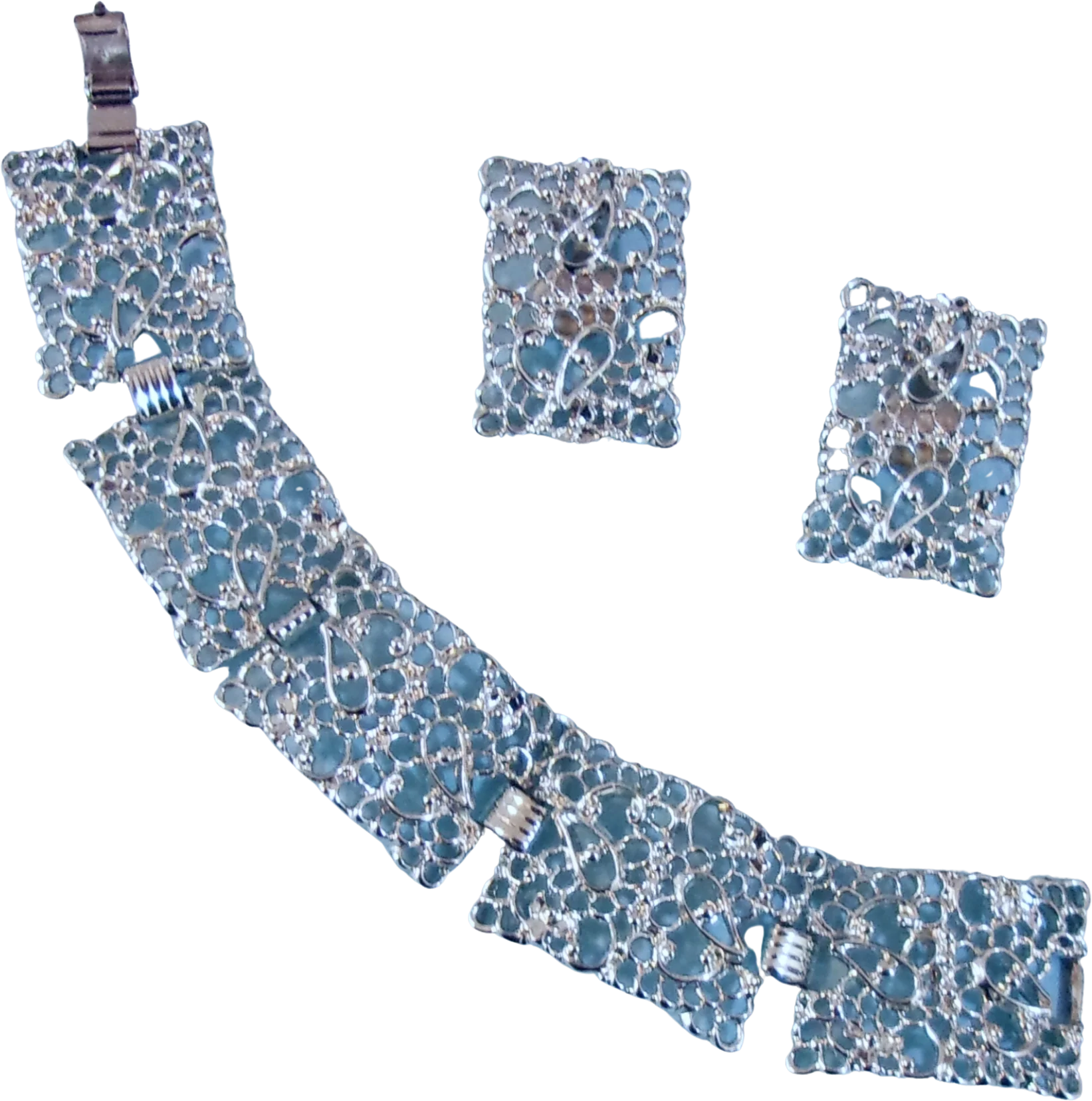 Emmons Bracelet And Clip Earrings Lacy Openwork By Emmons - Image 3