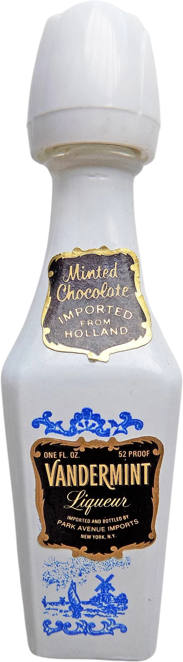 Empty Mid Century Miniature Glass Vandermint Liqueur Bottle Collectible Excise Import Label Mint Windmill Holland by Vandermint