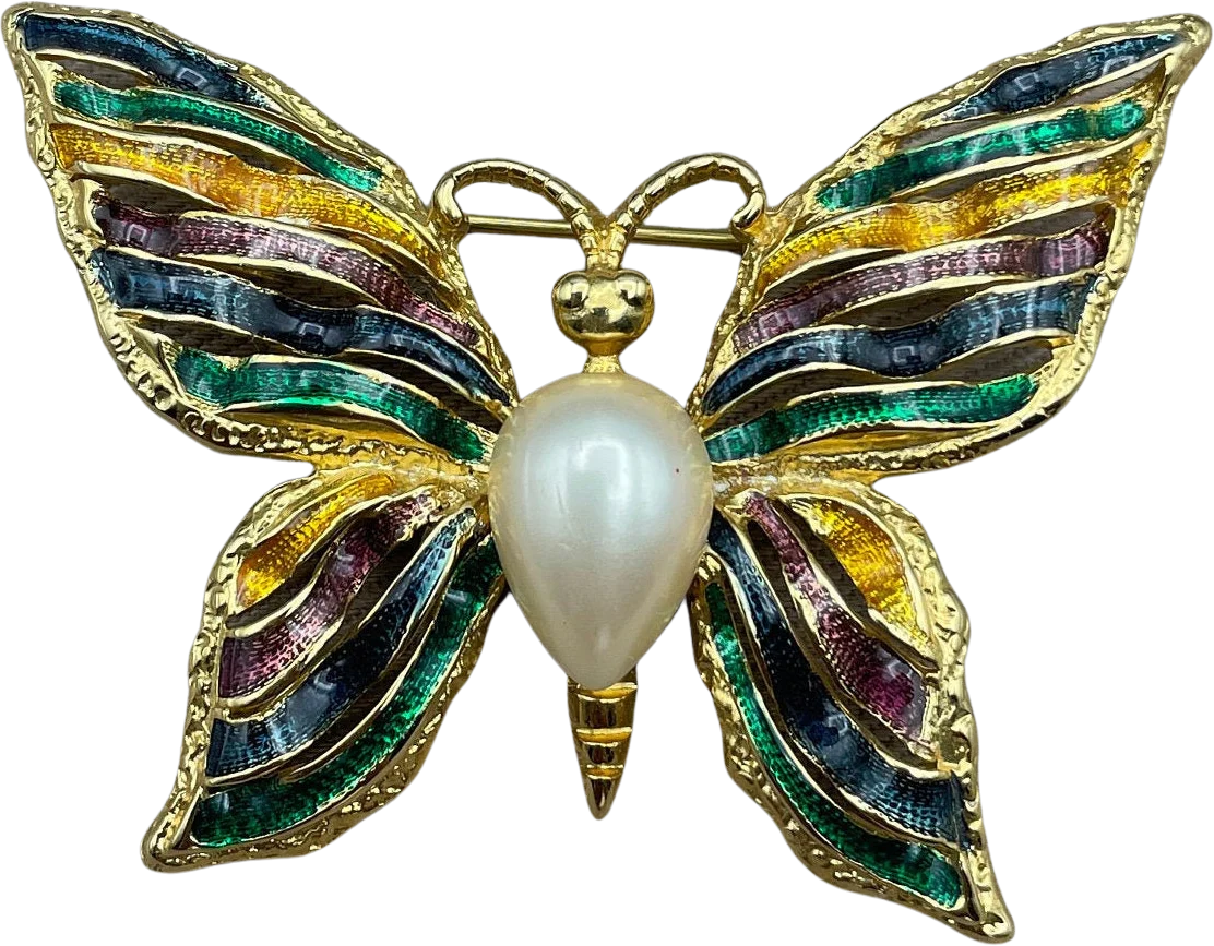 Enameled Butterfly Figural Brooch Pin Vintage Signed Jewelry Jelly Belly by FO