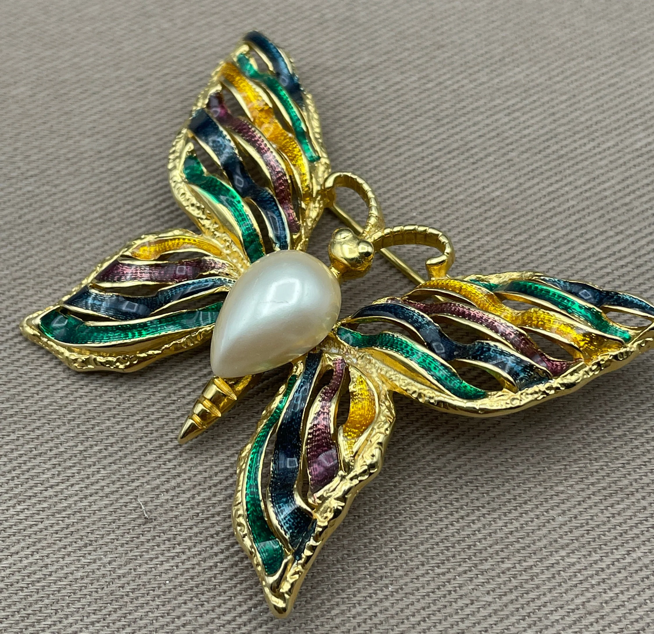Enameled Butterfly Figural Brooch Pin Vintage Signed Jewelry Jelly Belly by FO - Image 3