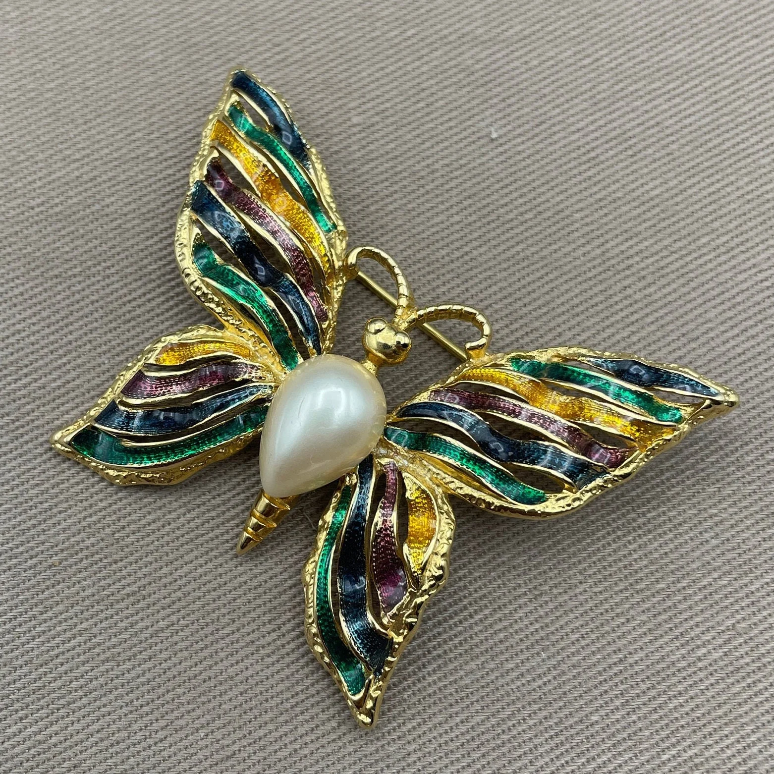 Enameled Butterfly Figural Brooch Pin Vintage Signed Jewelry Jelly Belly by FO - Image 5