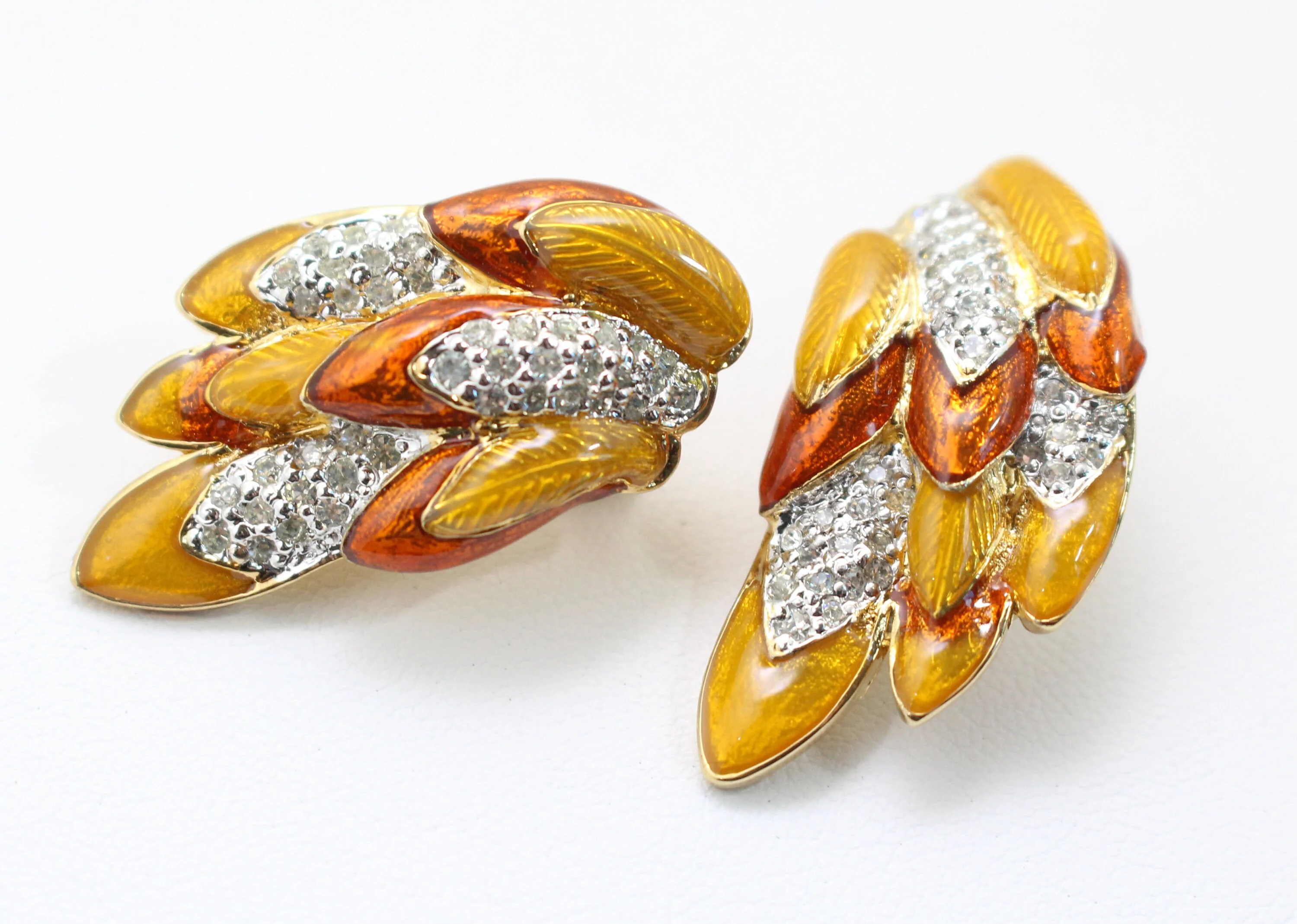 Enameled Feather Clip On - Statement Earrings High End Designer by Judith Leiber - Image 6