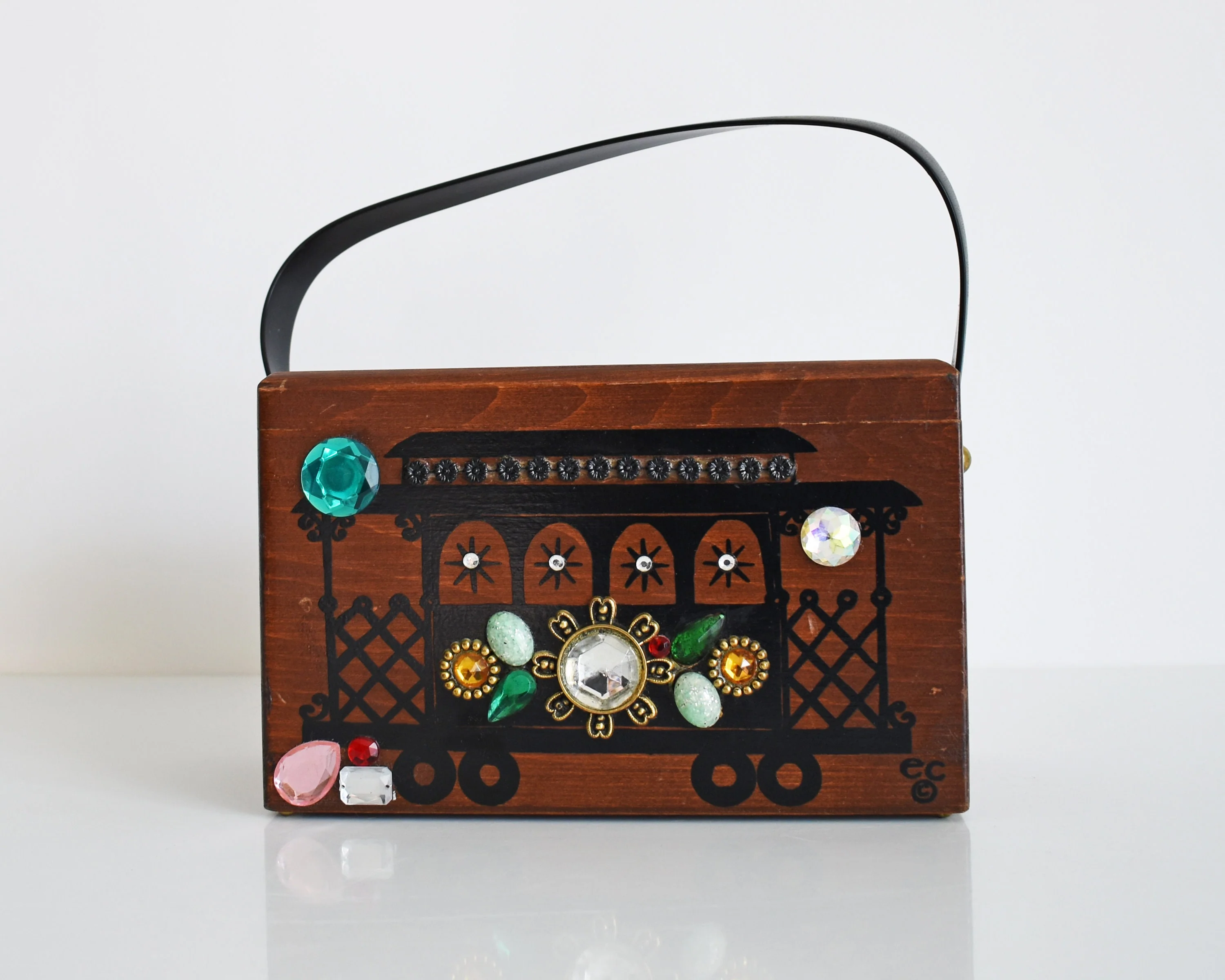 Enid Collins of Texas "cable Car" Box Bag Vintage 60s Trolly Wood Purse, 60s Jeweled Handbag - Image 2