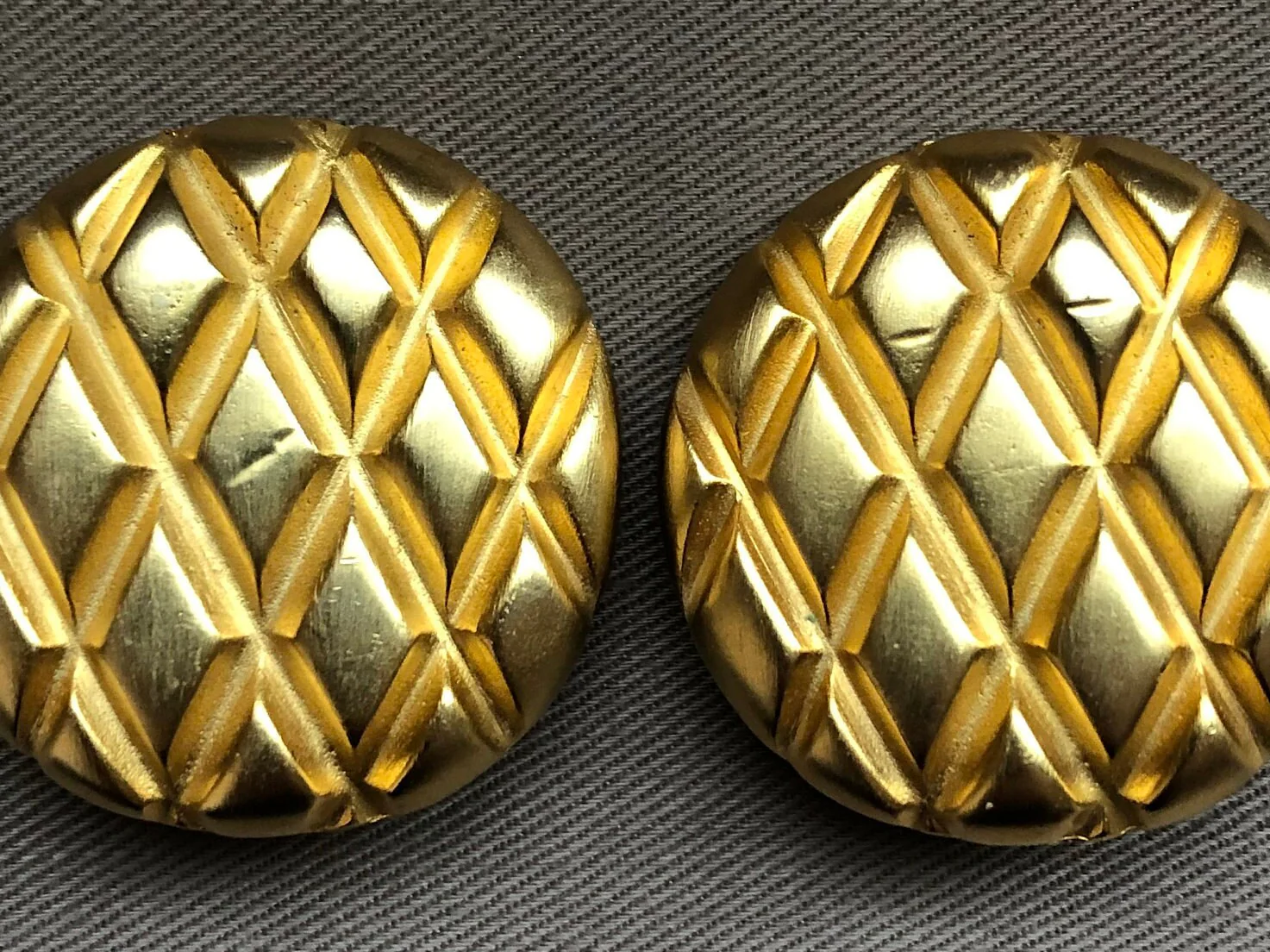 Enormous Lattice Motif Clip On Statement Earrings Matte Gold - Image 2