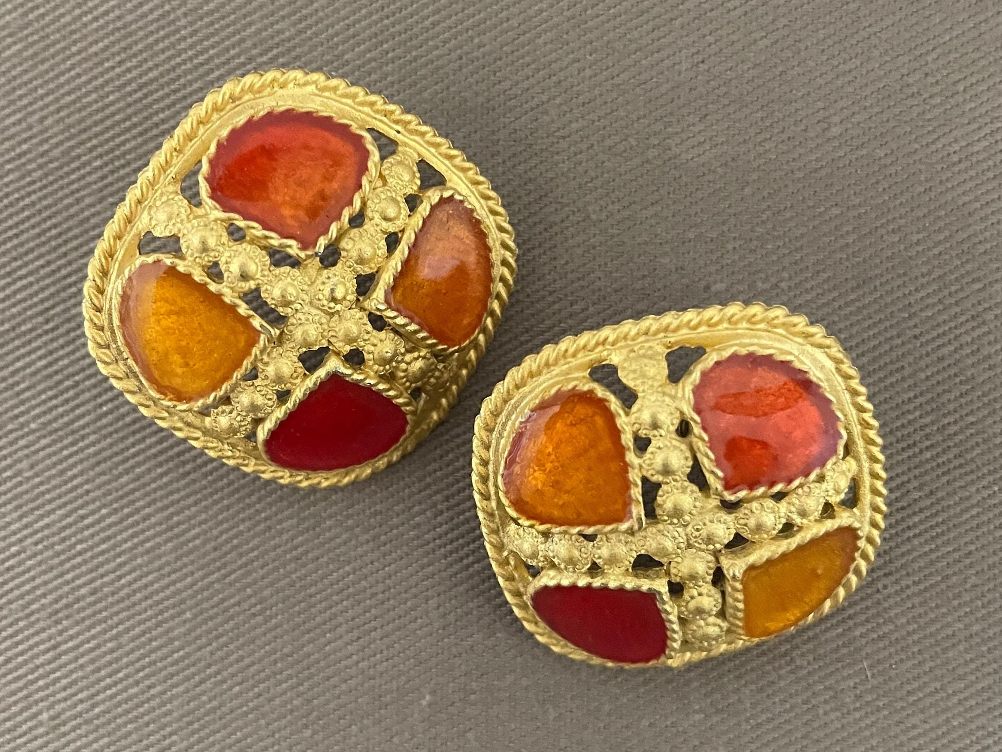 Etruscan Byzantine Enamel Shield Vintage Statement Earrings for Pierced Ears - Image 4