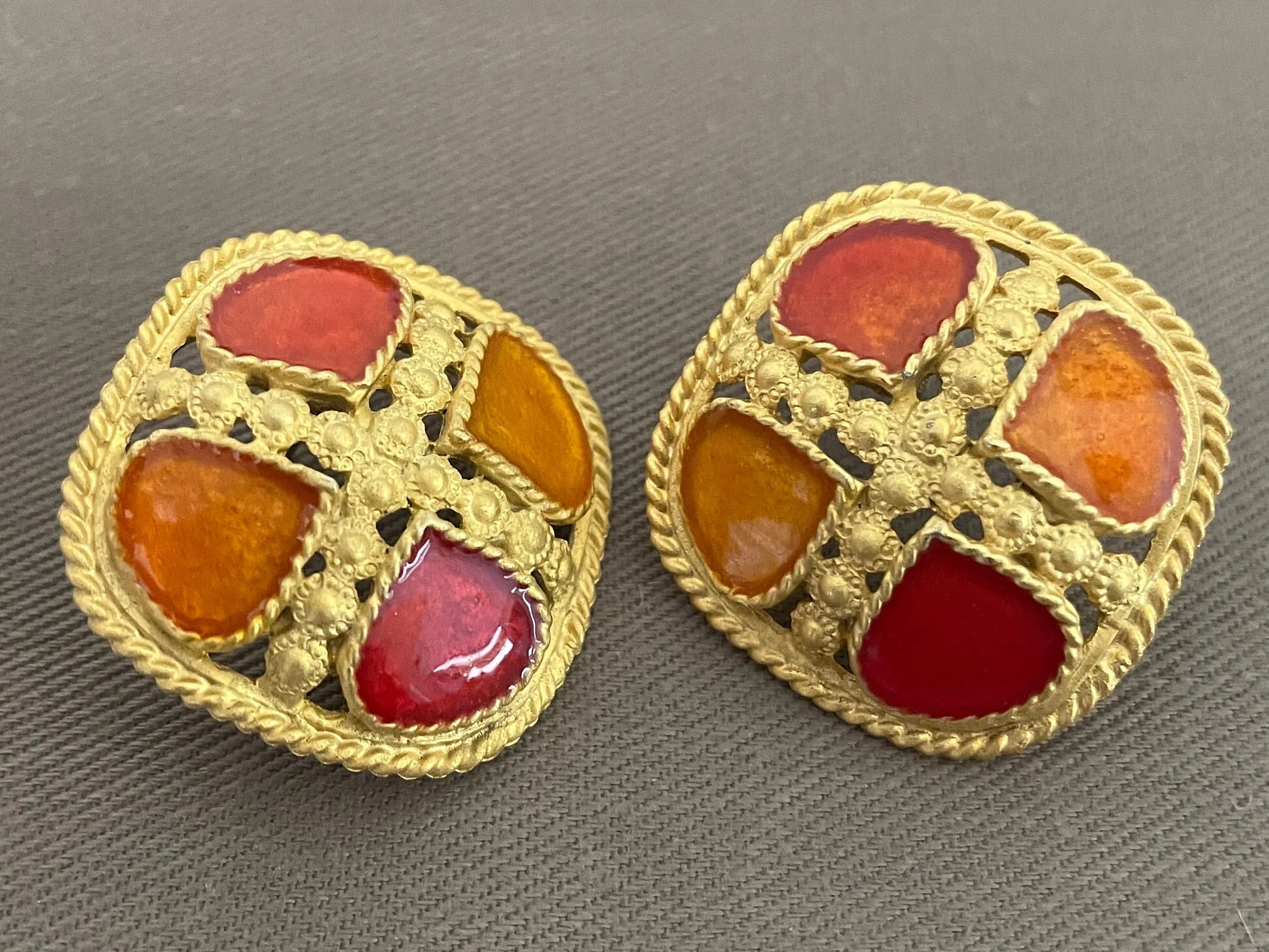 Etruscan Byzantine Enamel Shield Vintage Statement Earrings for Pierced Ears - Image 6