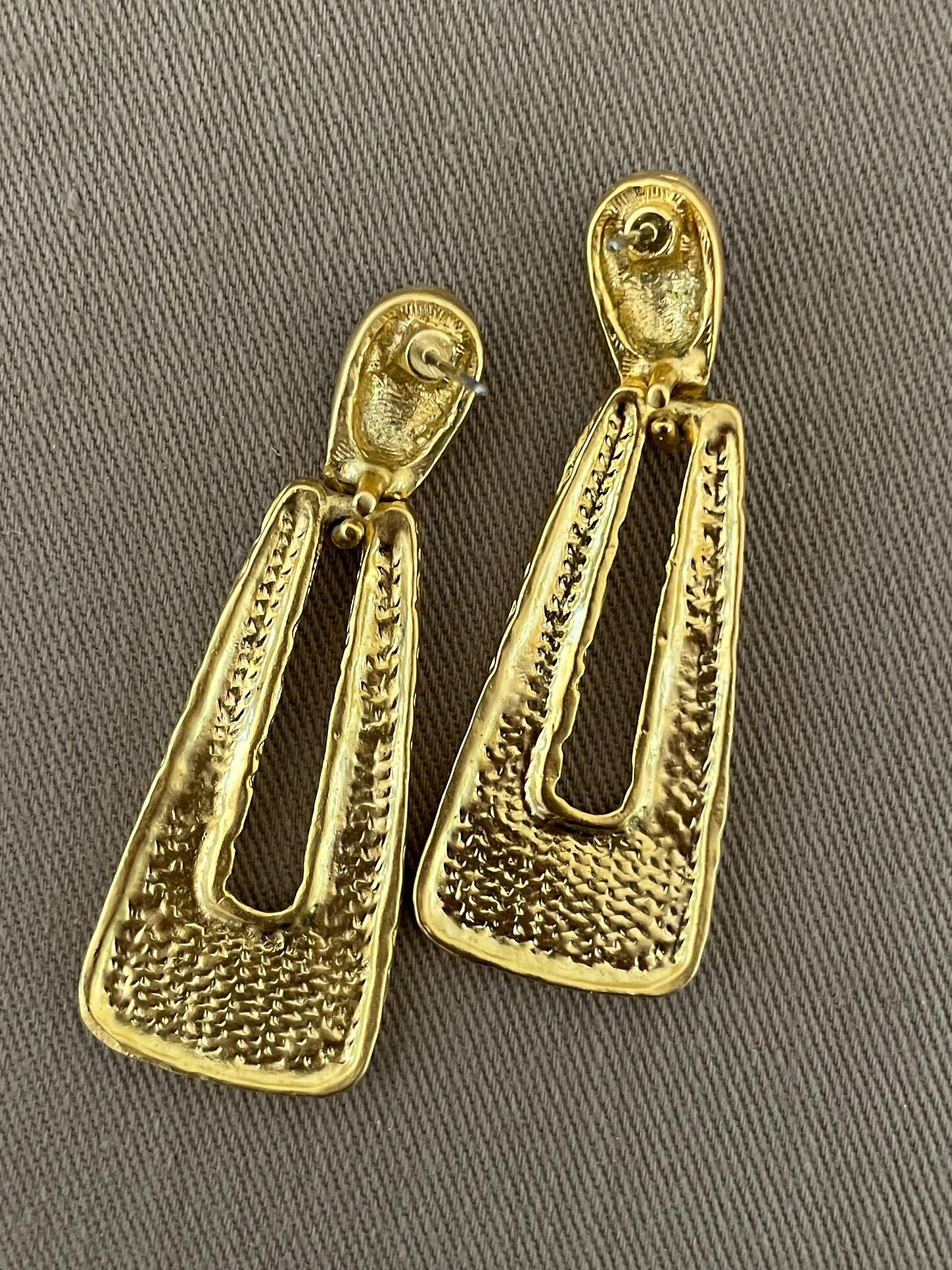 Etruscan Doorknocker Statement Earrings for Pierced Ears with Navy Blue Enamel - Image 4