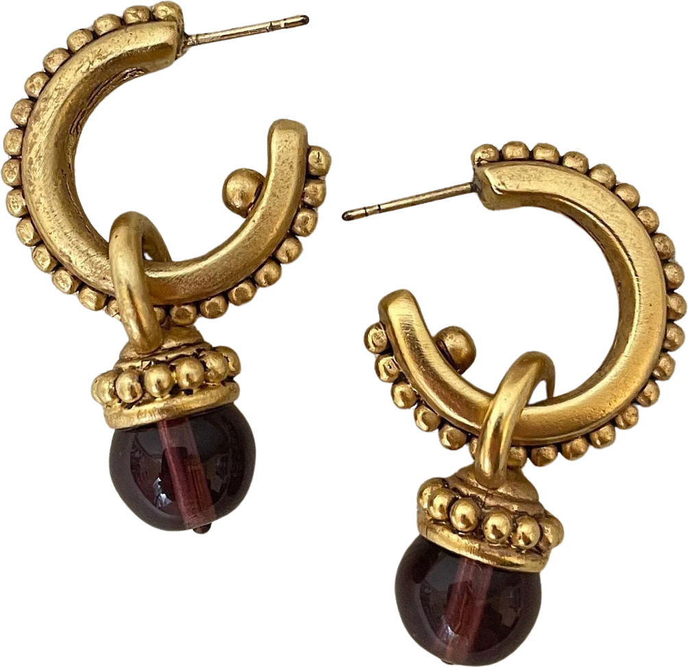 Etruscan Mini Hoops with Removable Glass Amethyst Stone Drops by Oscar de la Renta