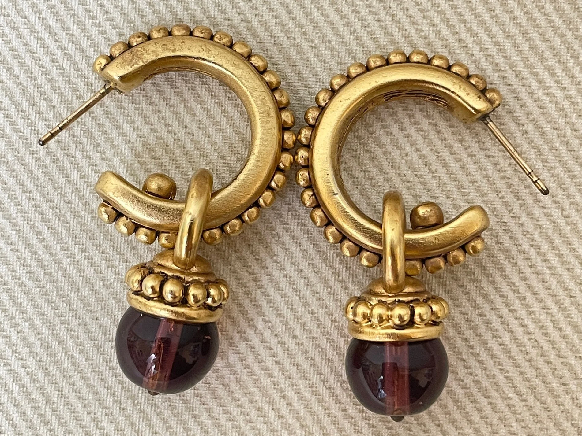 Etruscan Mini Hoops with Removable Glass Amethyst Stone Drops by Oscar de la Renta - Image 2