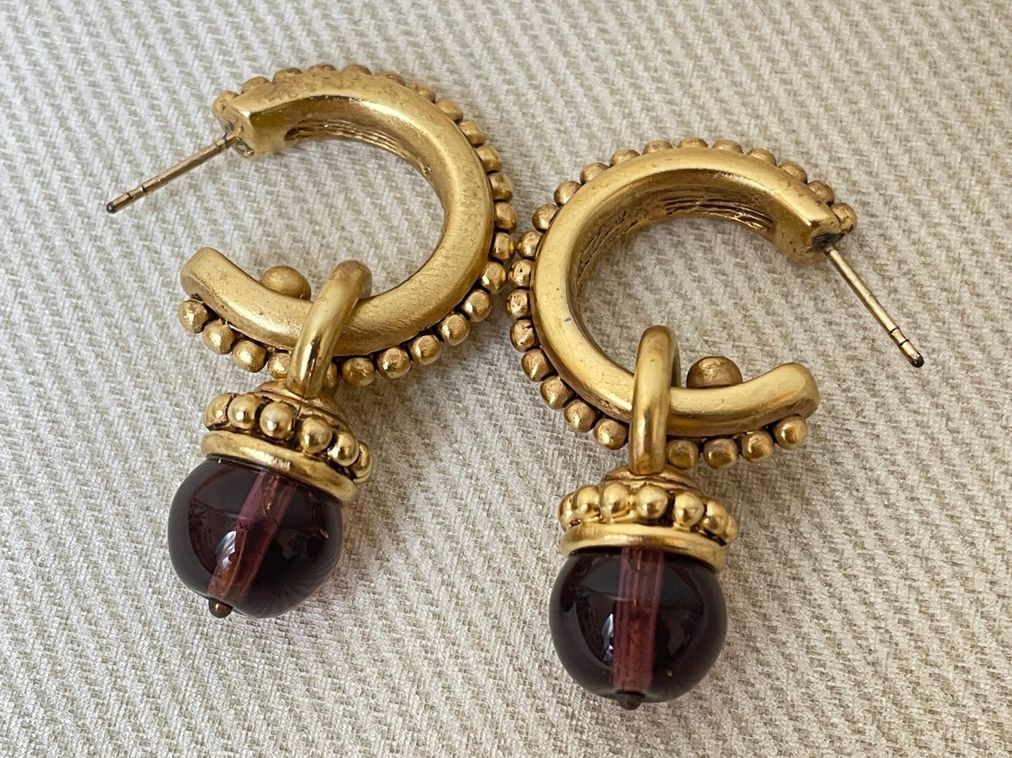 Etruscan Mini Hoops with Removable Glass Amethyst Stone Drops by Oscar de la Renta - Image 3