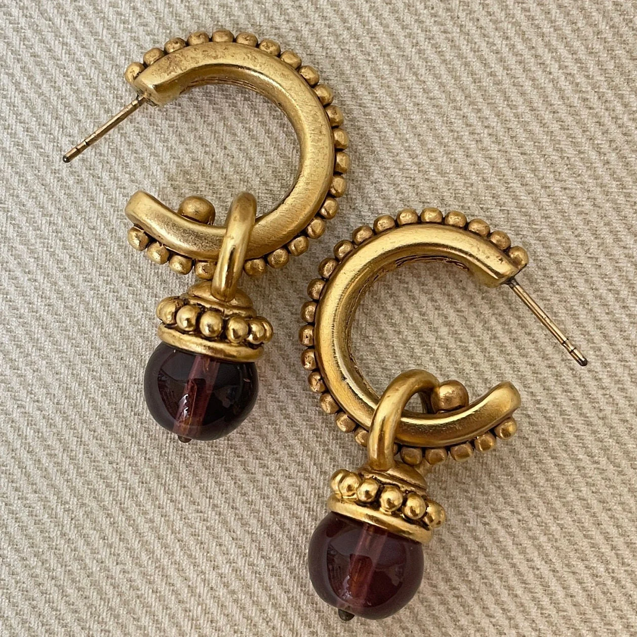 Etruscan Mini Hoops with Removable Glass Amethyst Stone Drops by Oscar de la Renta - Image 5